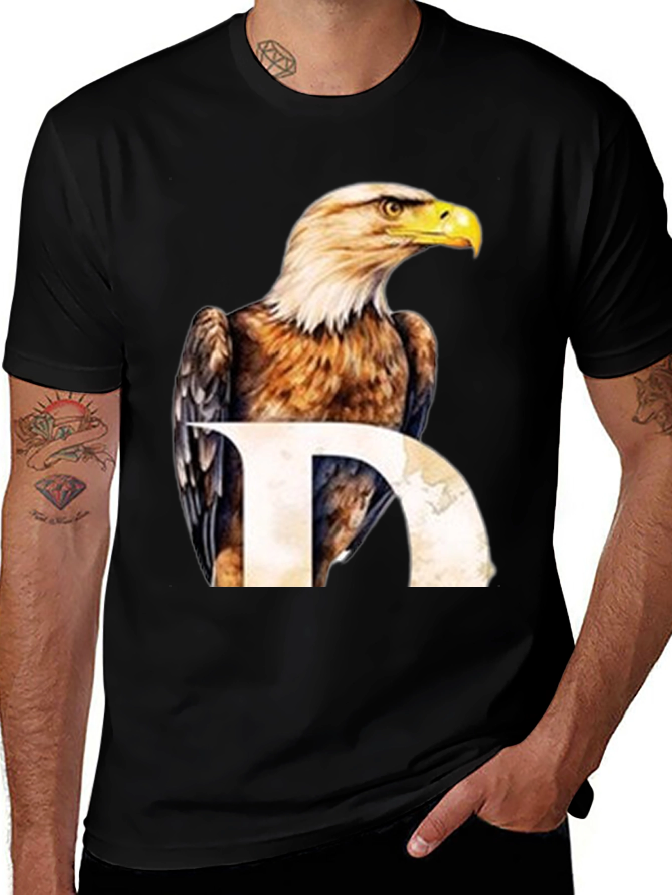 Eagle Graphic Print Black T-Shirt