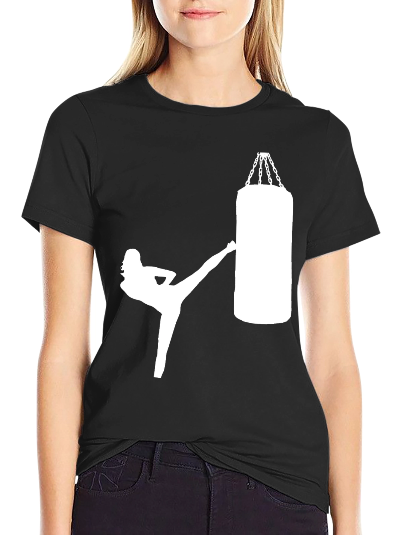 Kickboxing Girl Tee - Black Cotton Blend T-Shirt