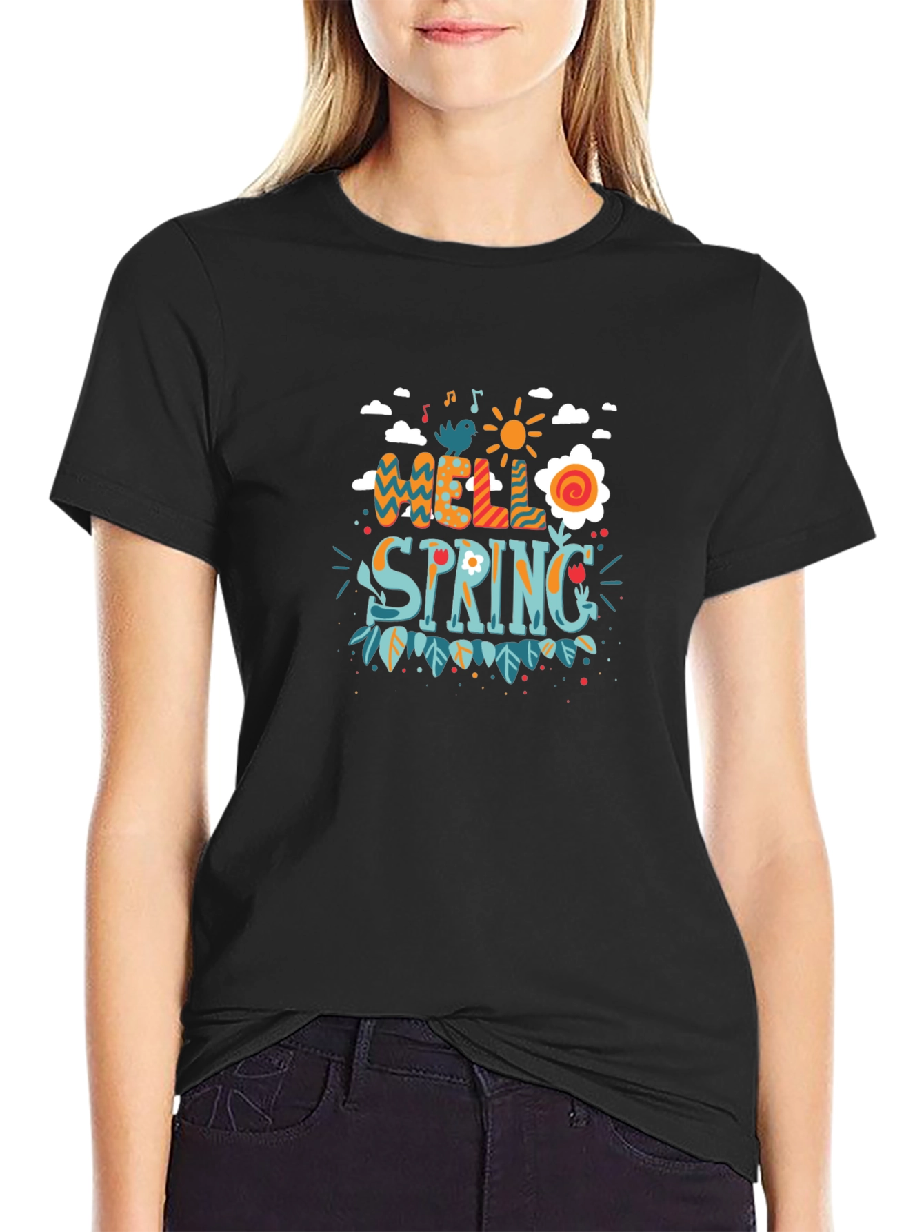 Hello Spring Graphic Tee - Black