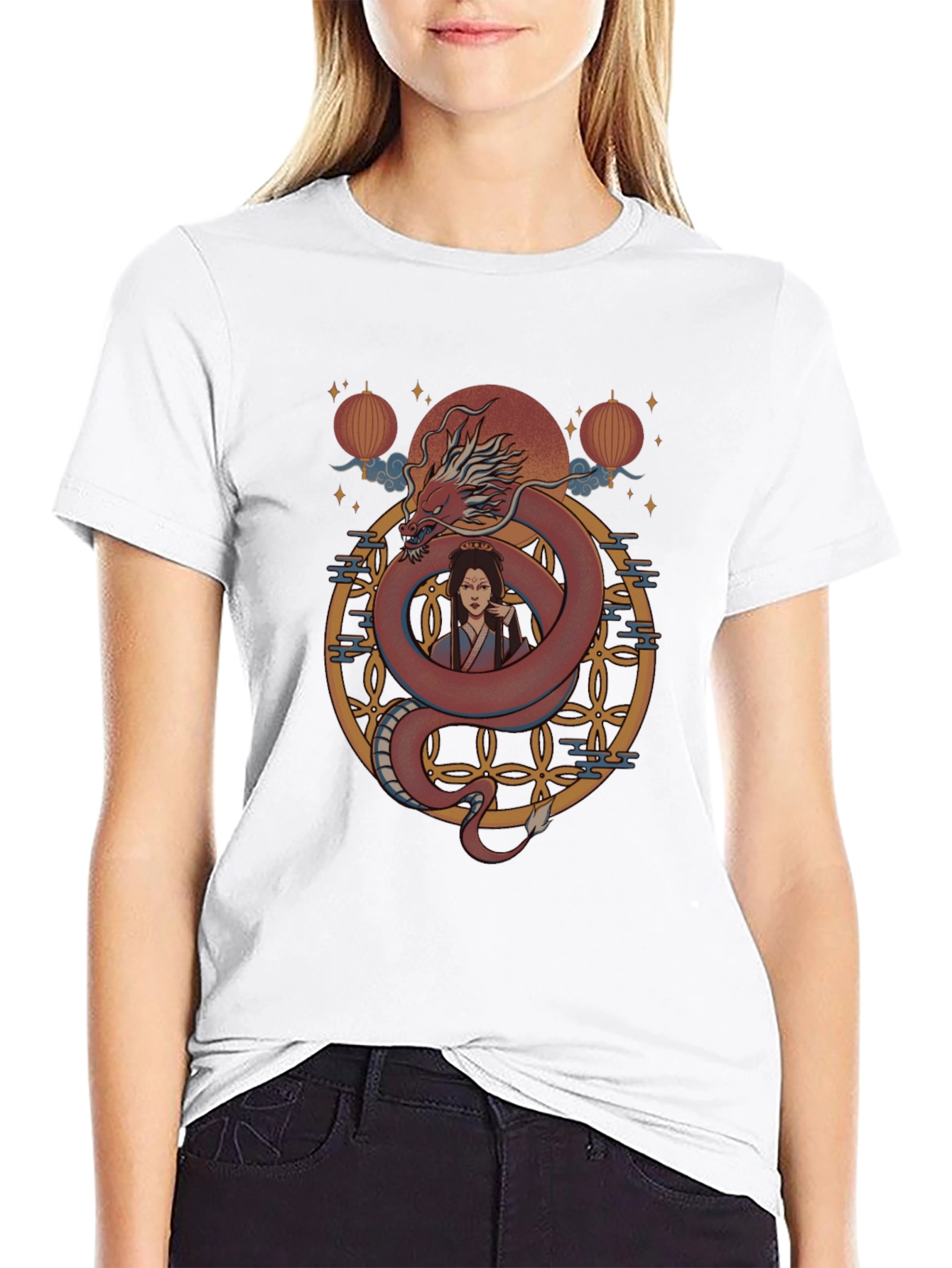 Dragon and Woman Graphic Print T-Shirt