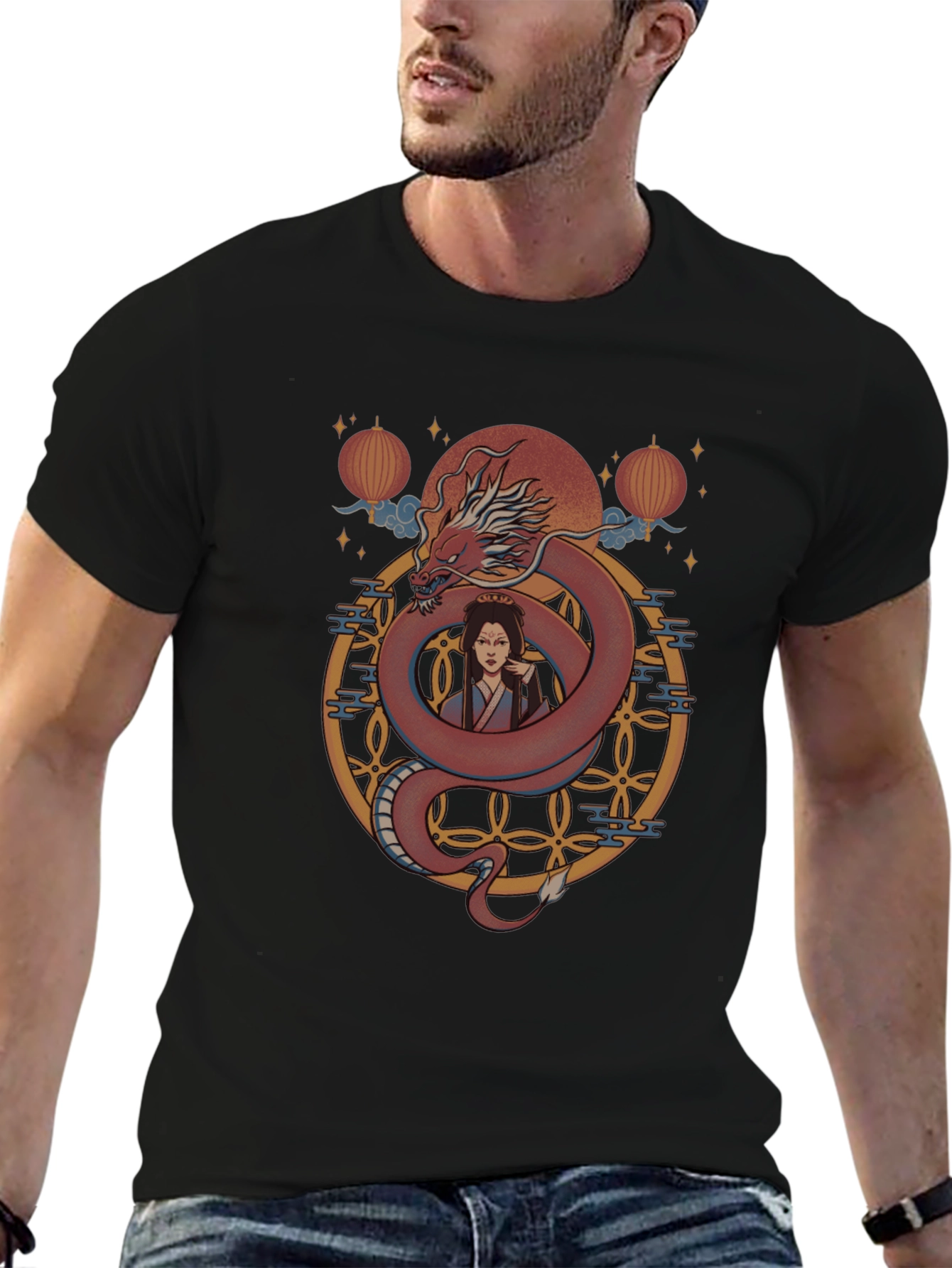 Dragon and Woman Graphic Print T-Shirt