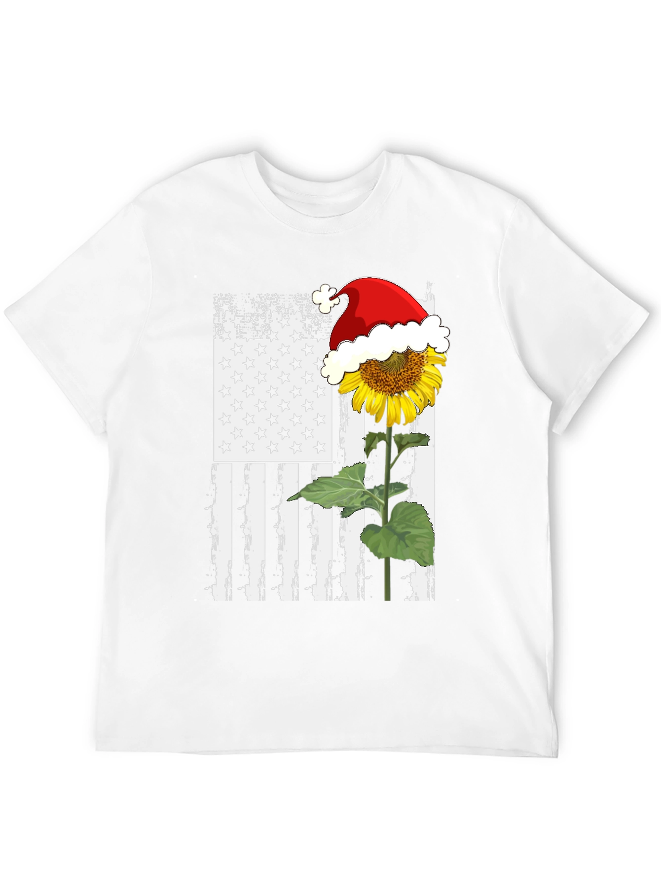 Sunflower Santa Hat USA Flag Graphic T-Shirt