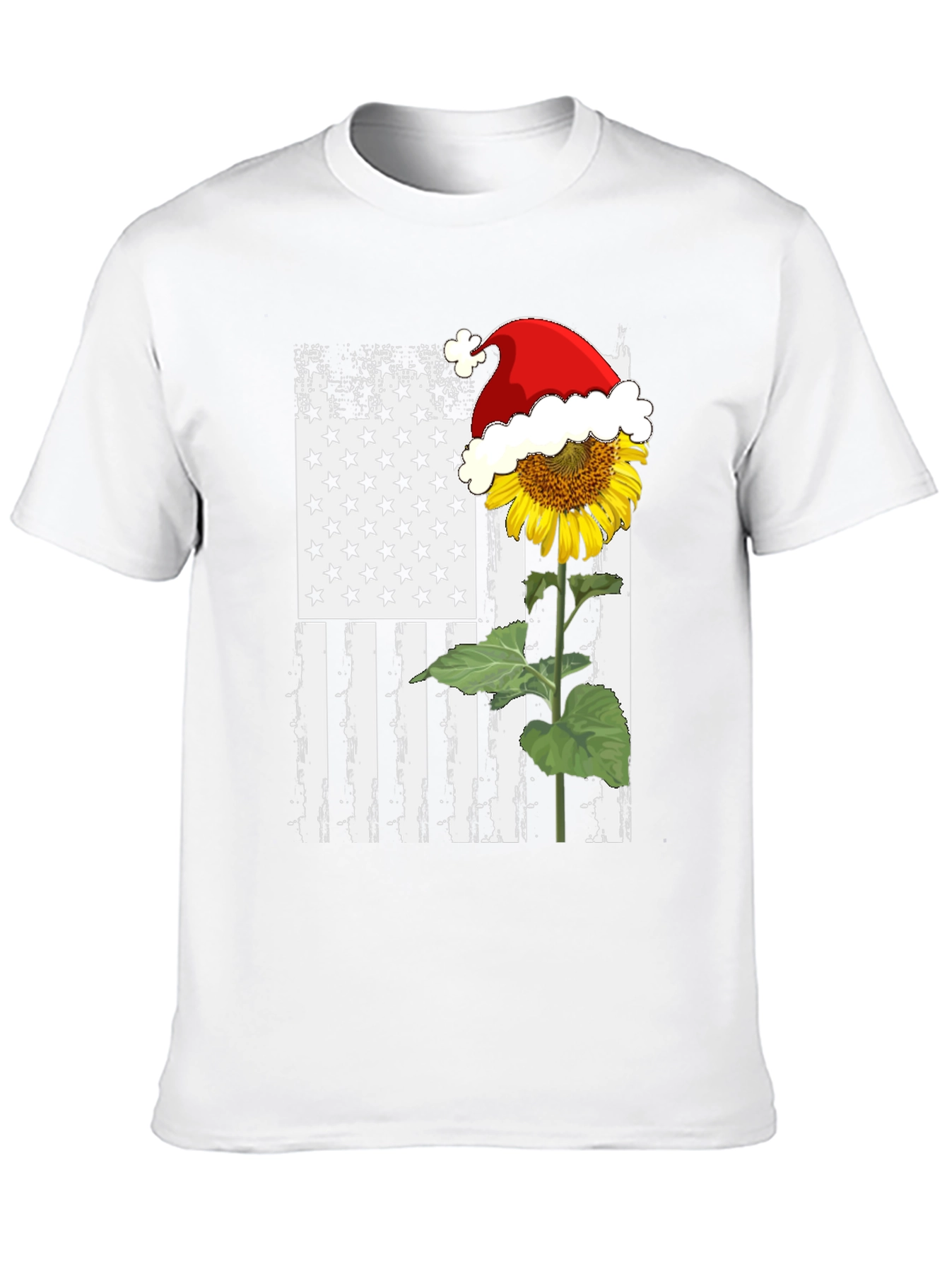 Sunflower Santa Hat USA Flag Graphic T-Shirt
