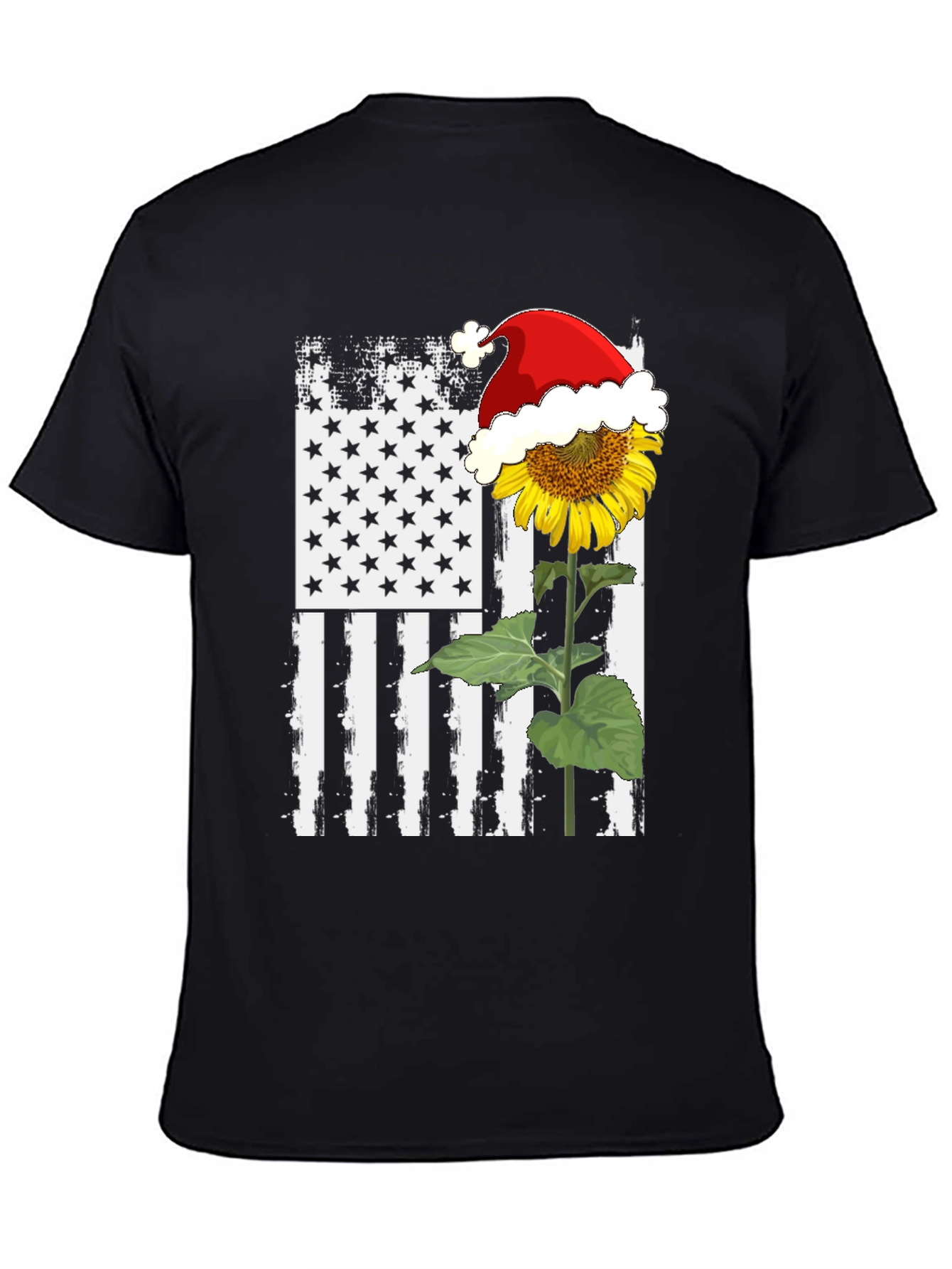 Sunflower Santa Hat USA Flag Graphic T-Shirt