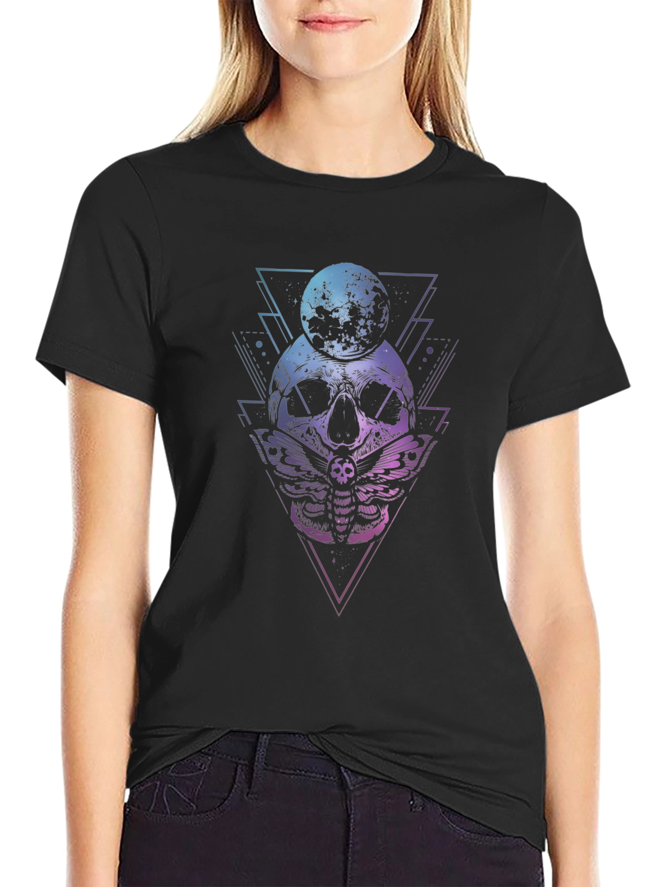 Skull Moon Moth Graphic Tee - Black T-Shirt