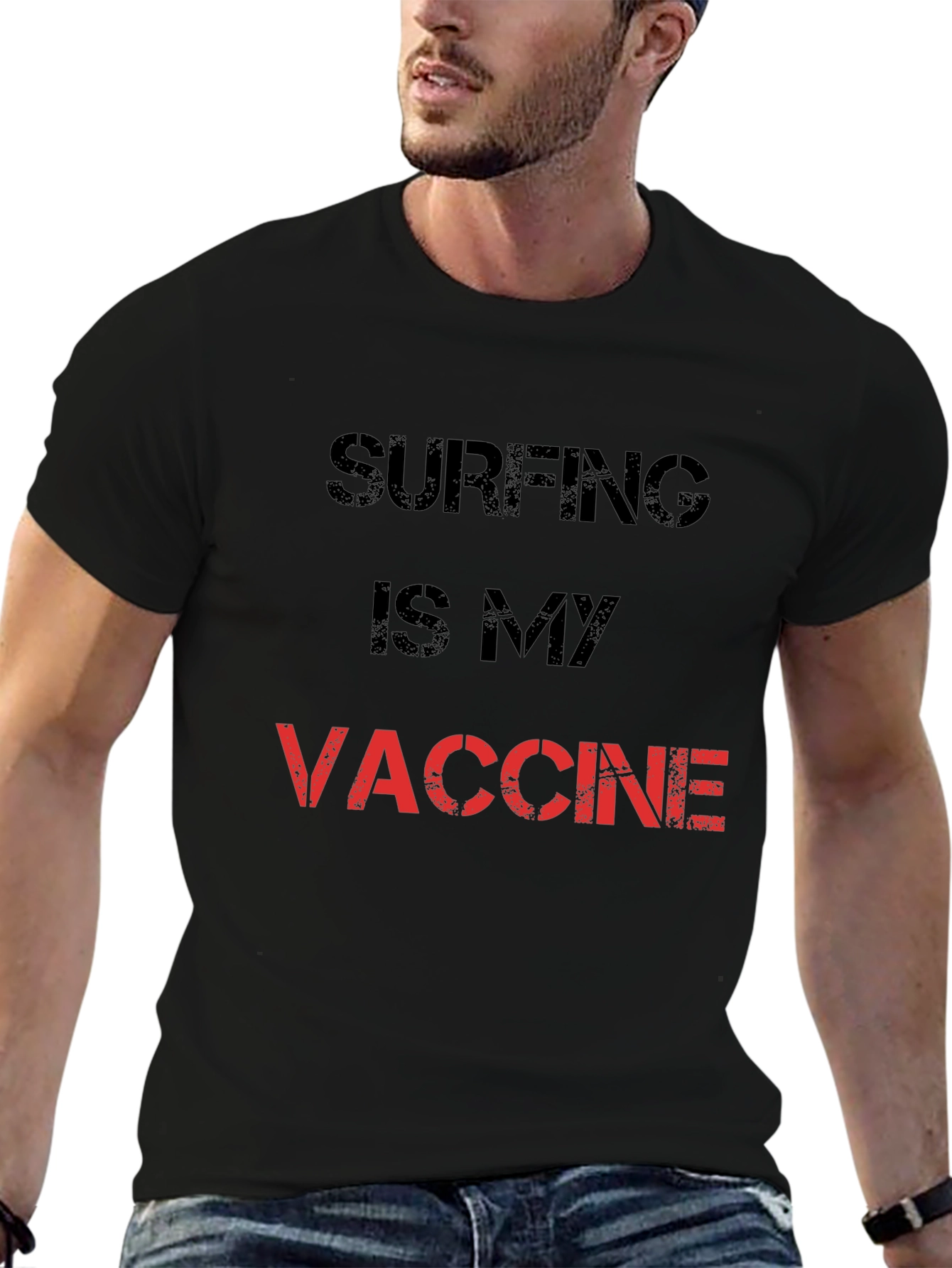 Surfing is My Vaccine T-Shirt - Black Cotton Tee