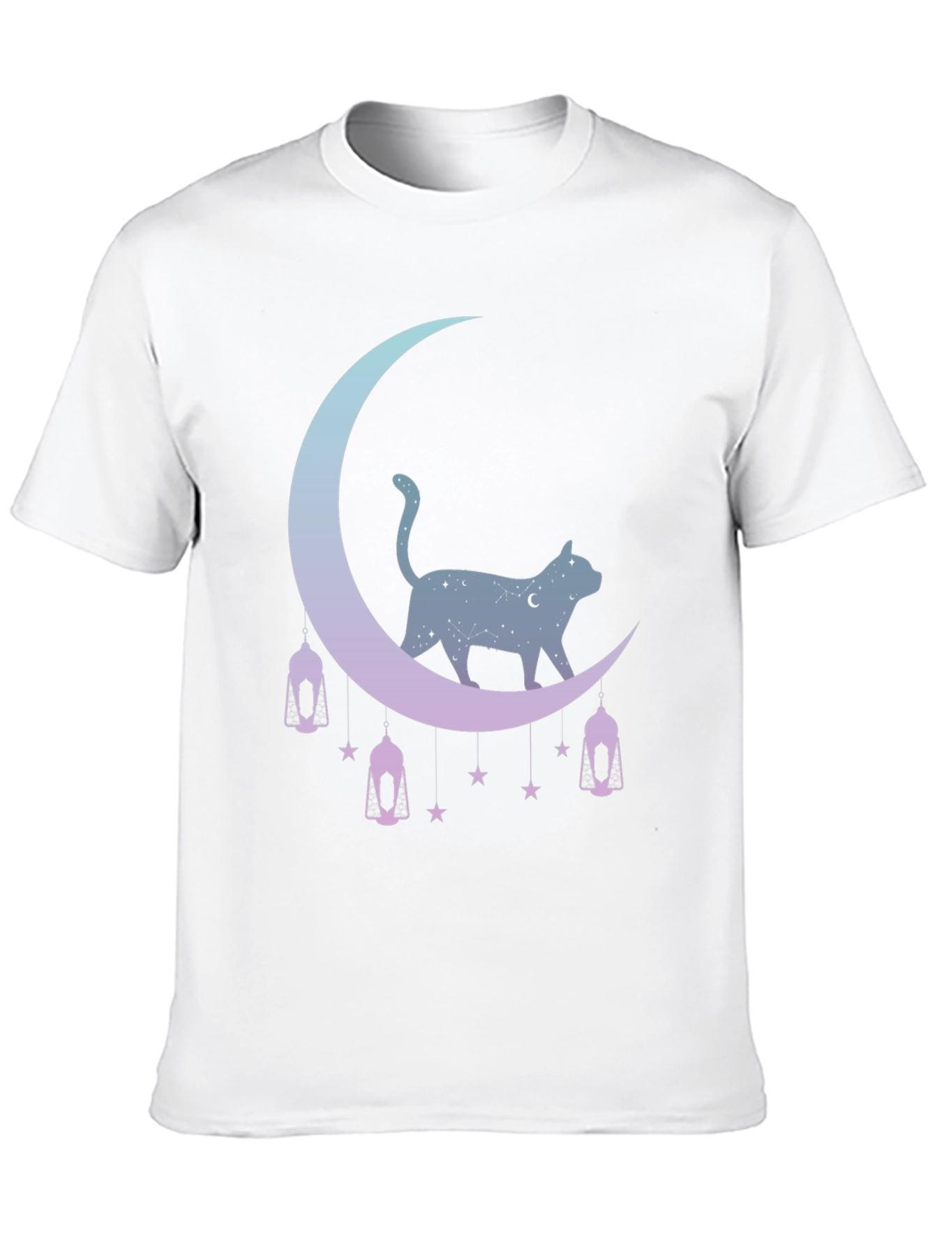 Celestial Cat Moon Graphic Tee - Black