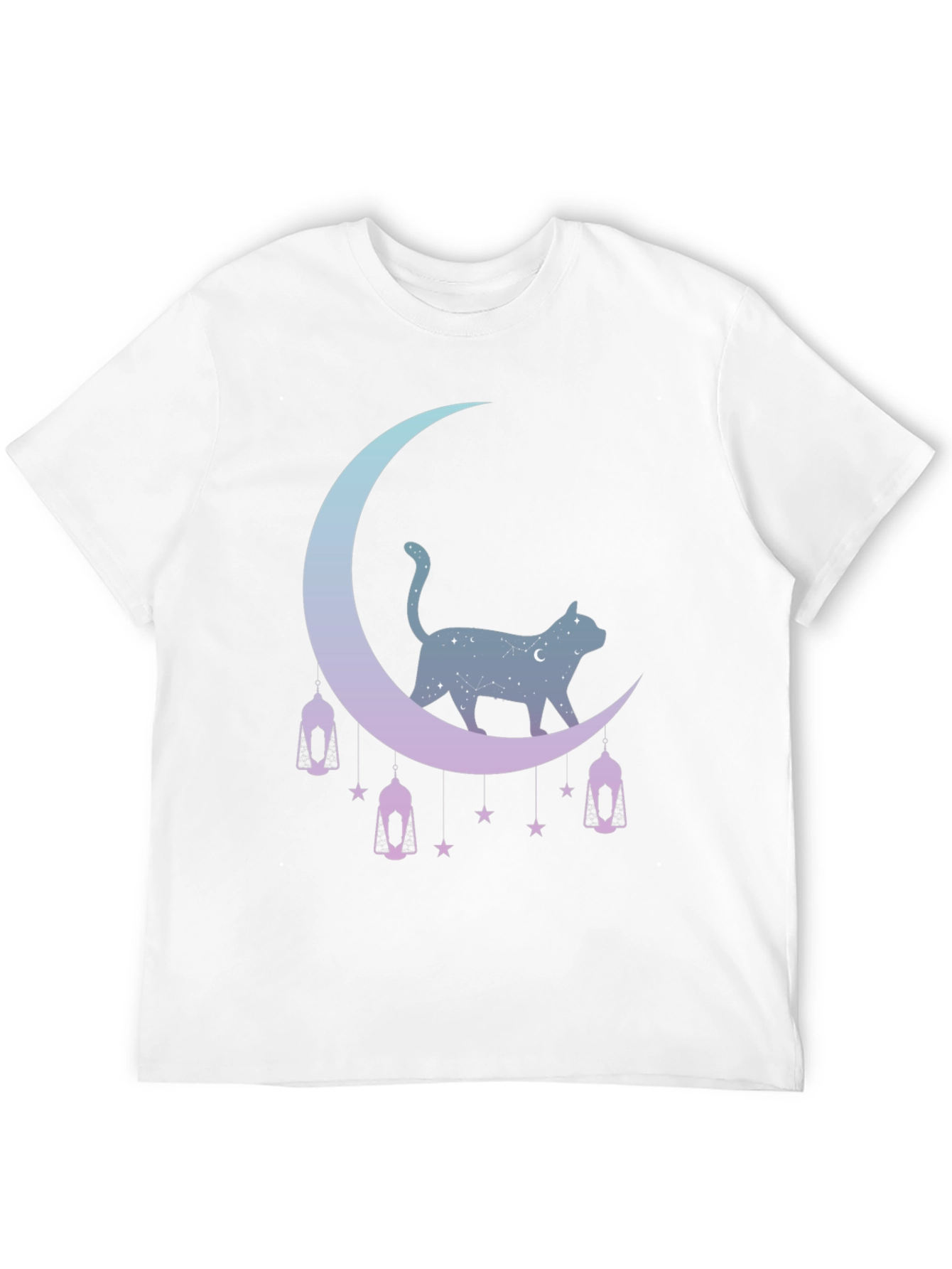 Celestial Cat Moon Graphic Tee - Black