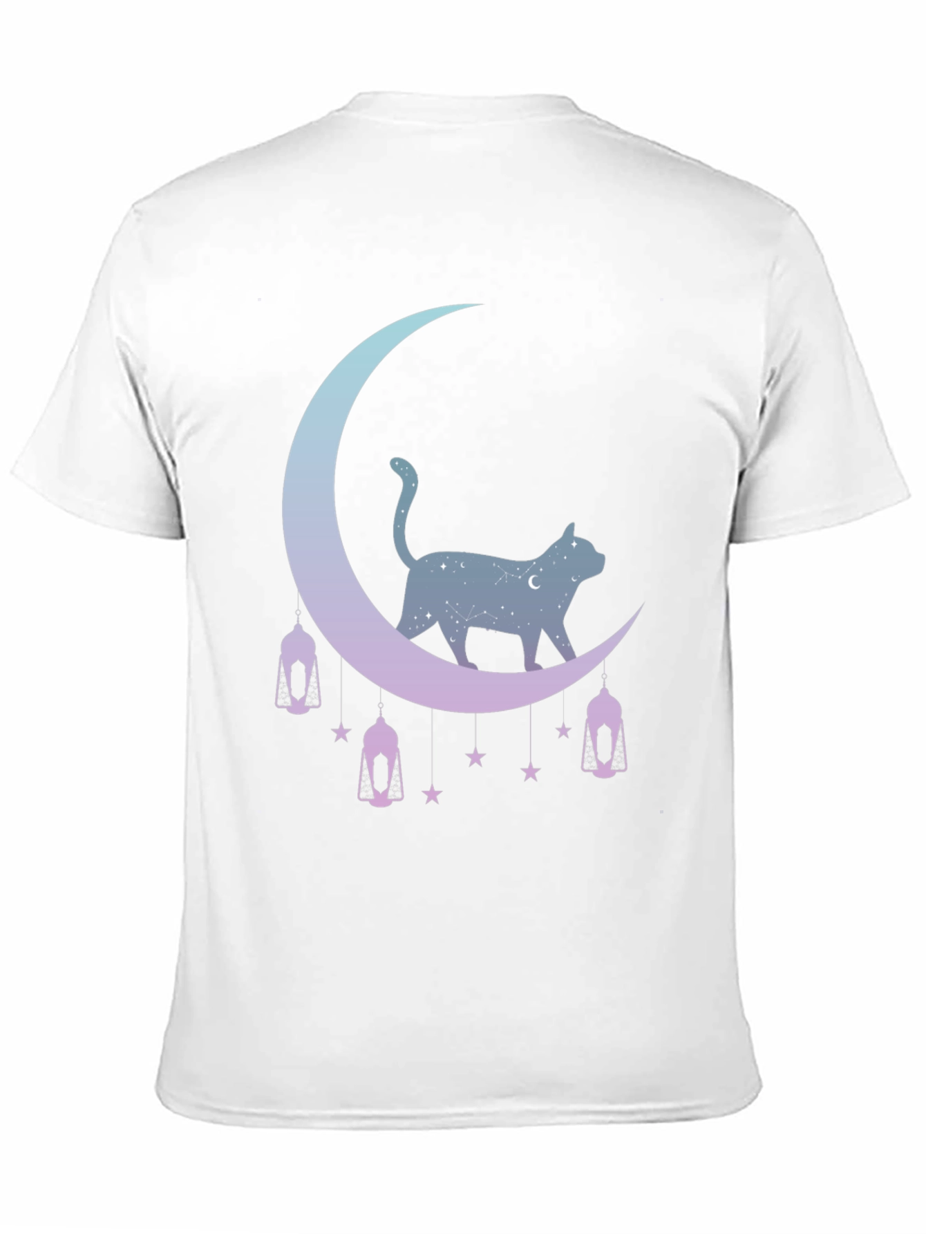 Celestial Cat Moon Graphic Tee - Black