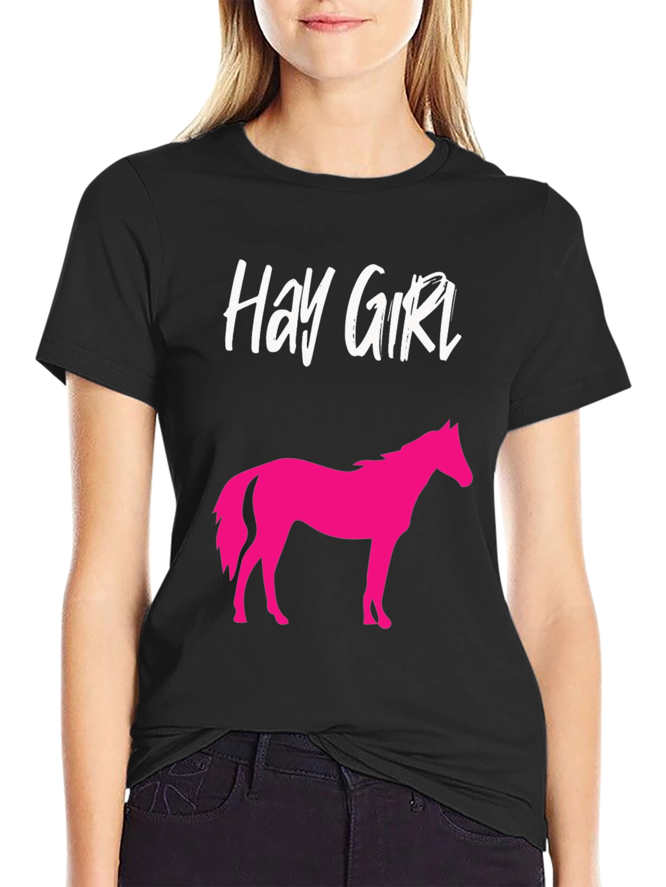 Hay Girl Horse Graphic Tee - Novelty Shirt
