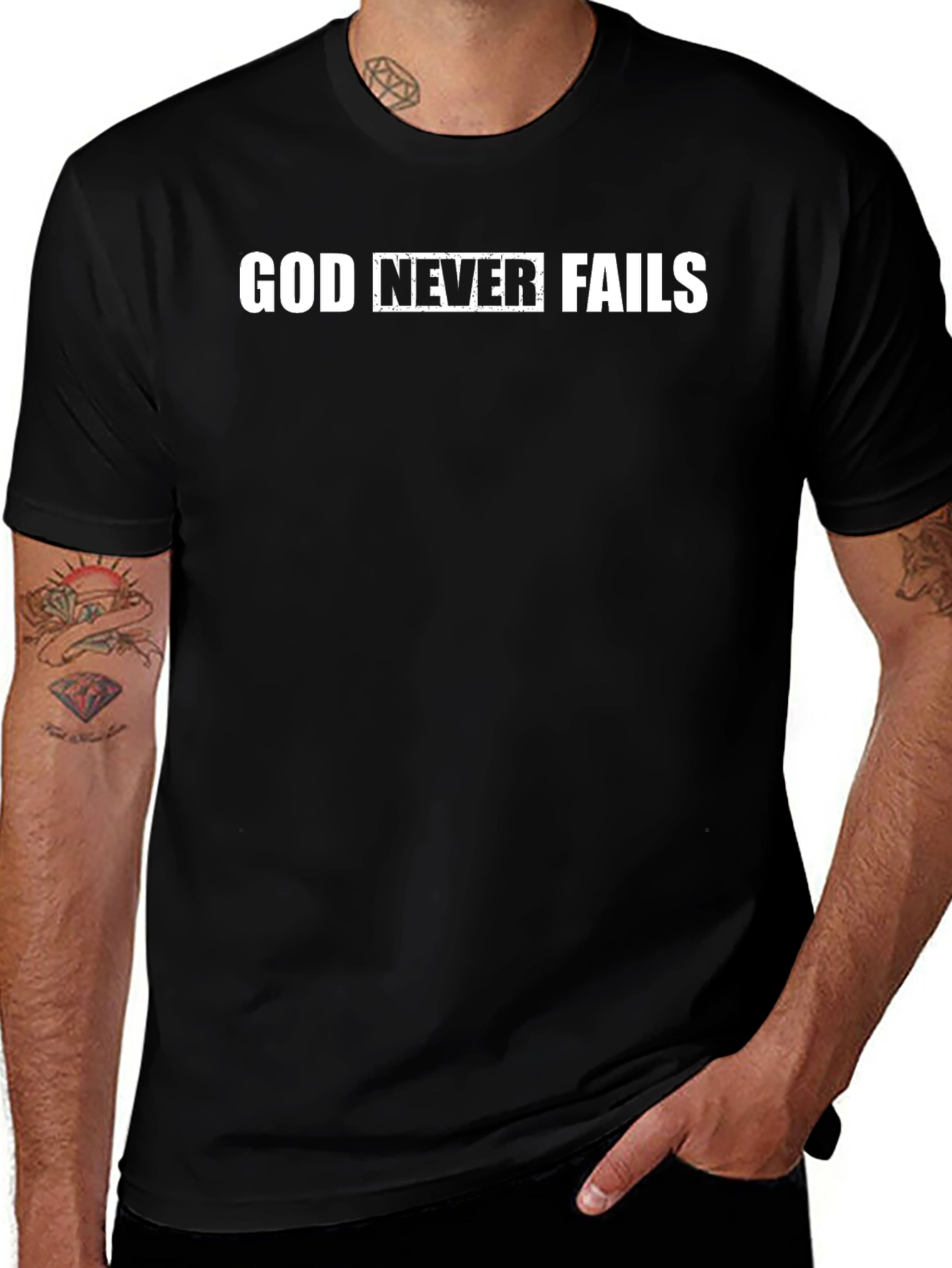 God Never Fails Graphic T-Shirt - Mens Black Tee