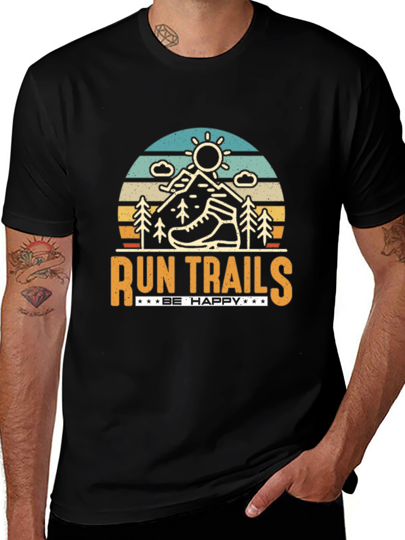 Run Trails Be Happy Graphic T-Shirt