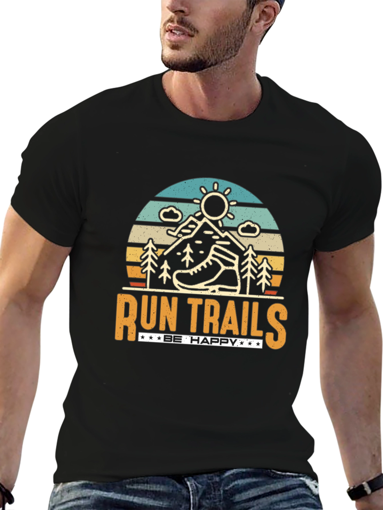 Run Trails Be Happy Graphic T-Shirt