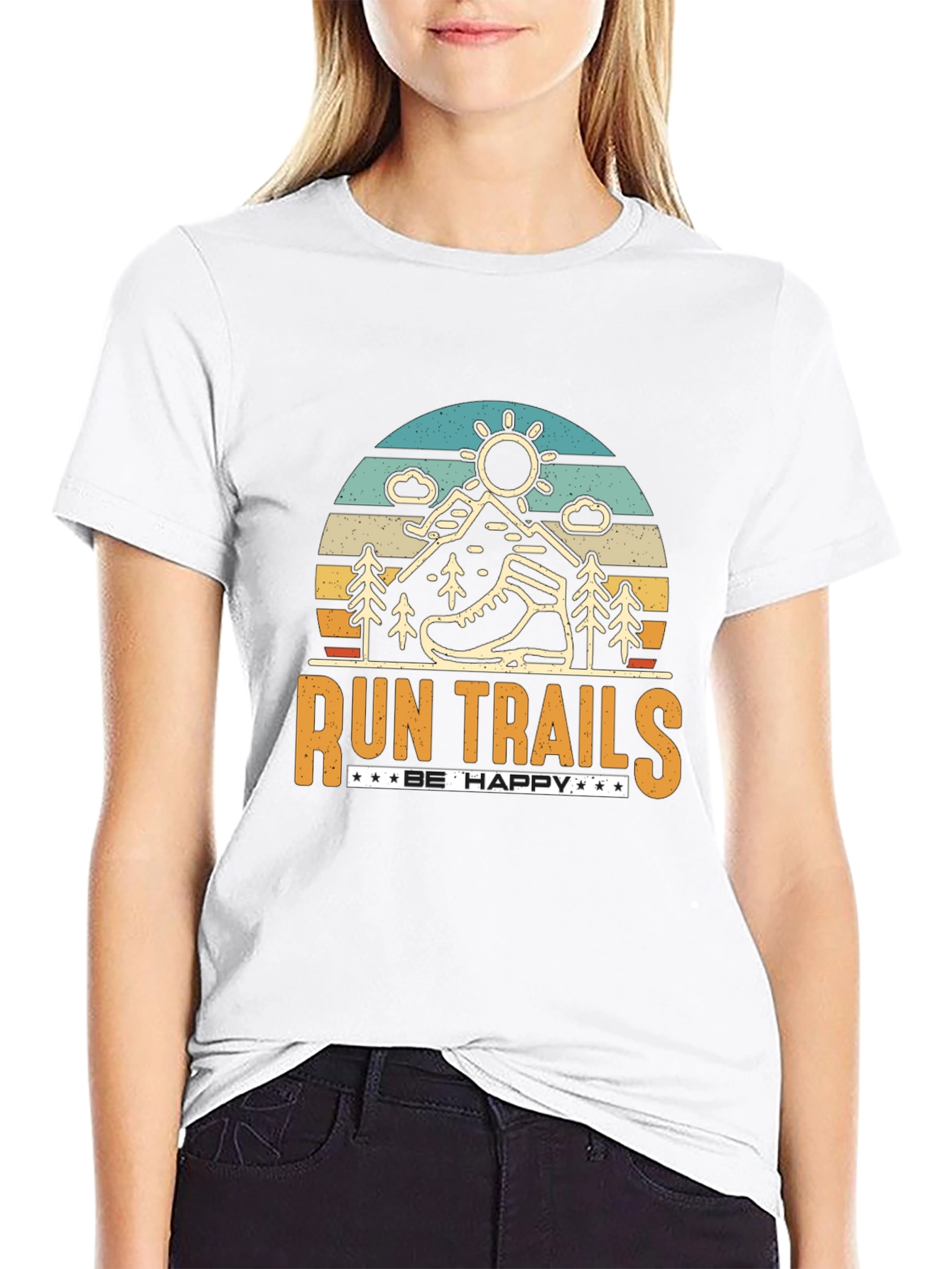 Run Trails Be Happy Graphic T-Shirt