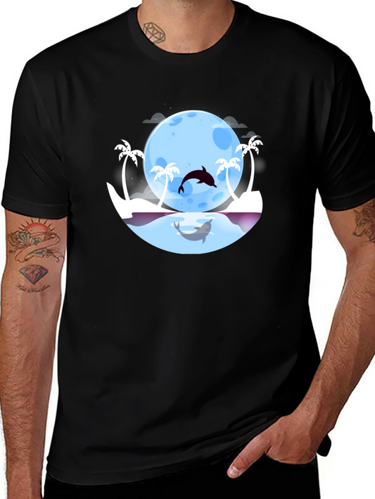 Dolphin Moon T-Shirt: Tropical Ocean Graphic Tee
