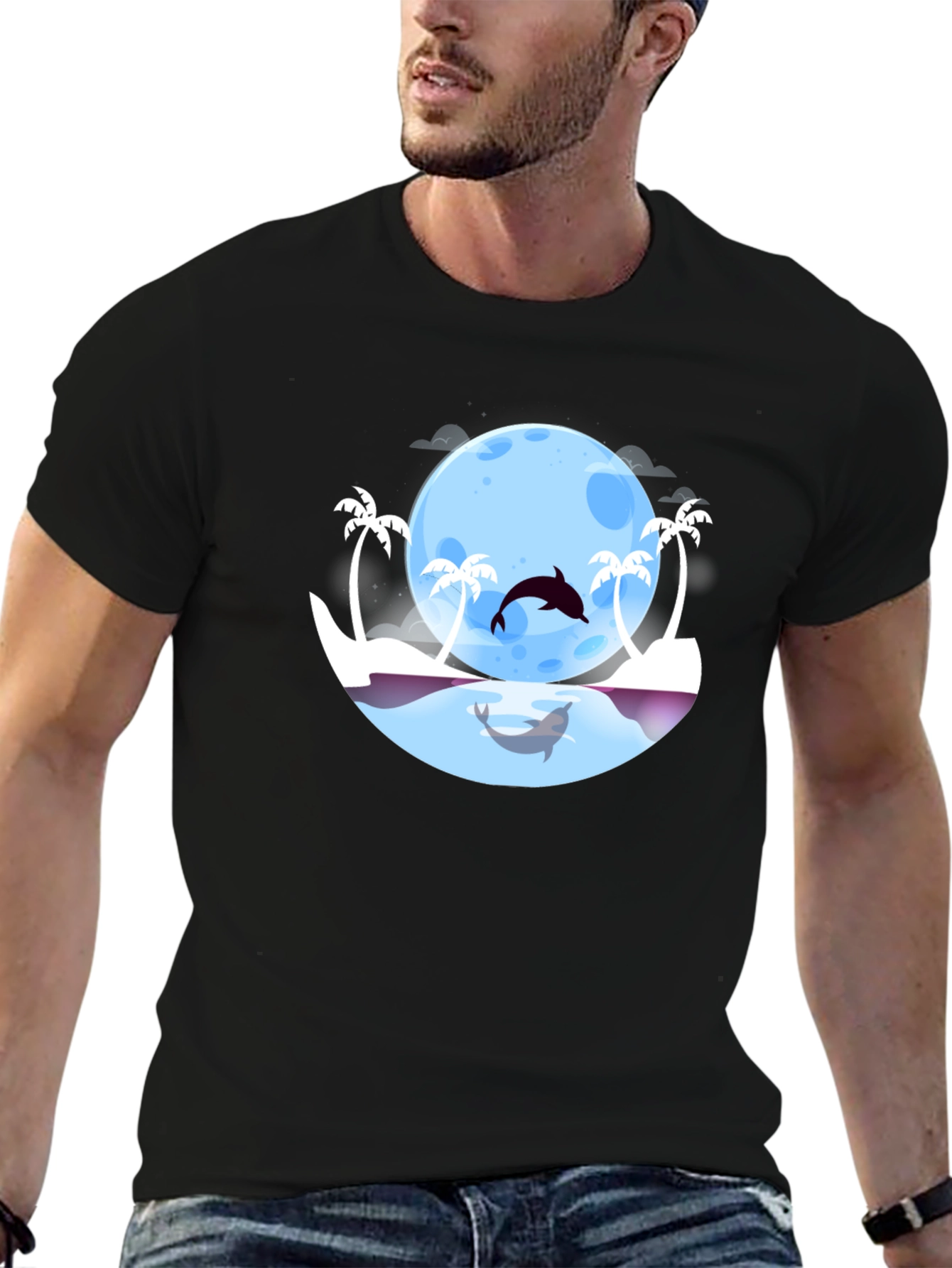 Dolphin Moon T-Shirt: Tropical Ocean Graphic Tee