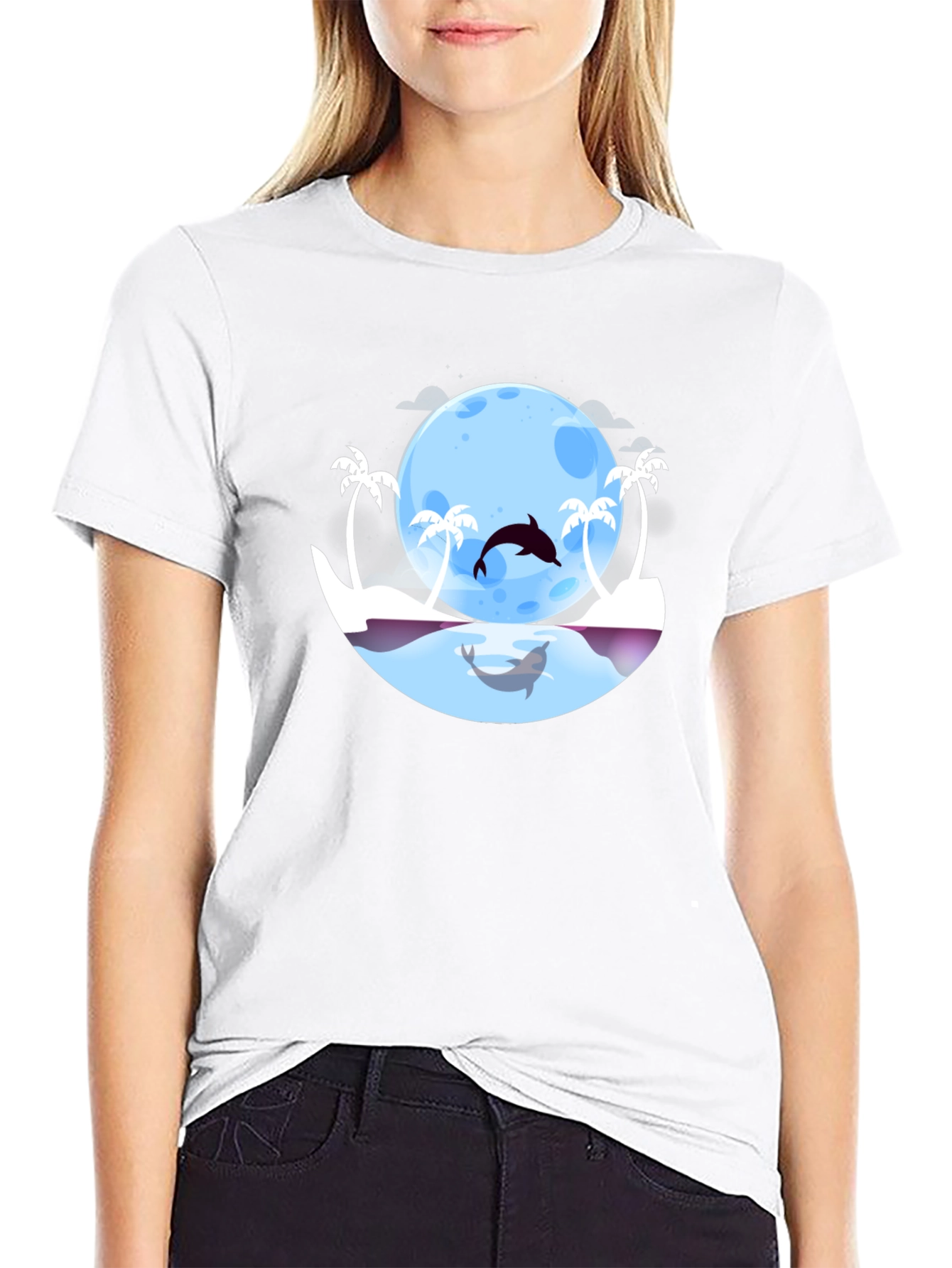 Dolphin Moon T-Shirt: Tropical Ocean Graphic Tee