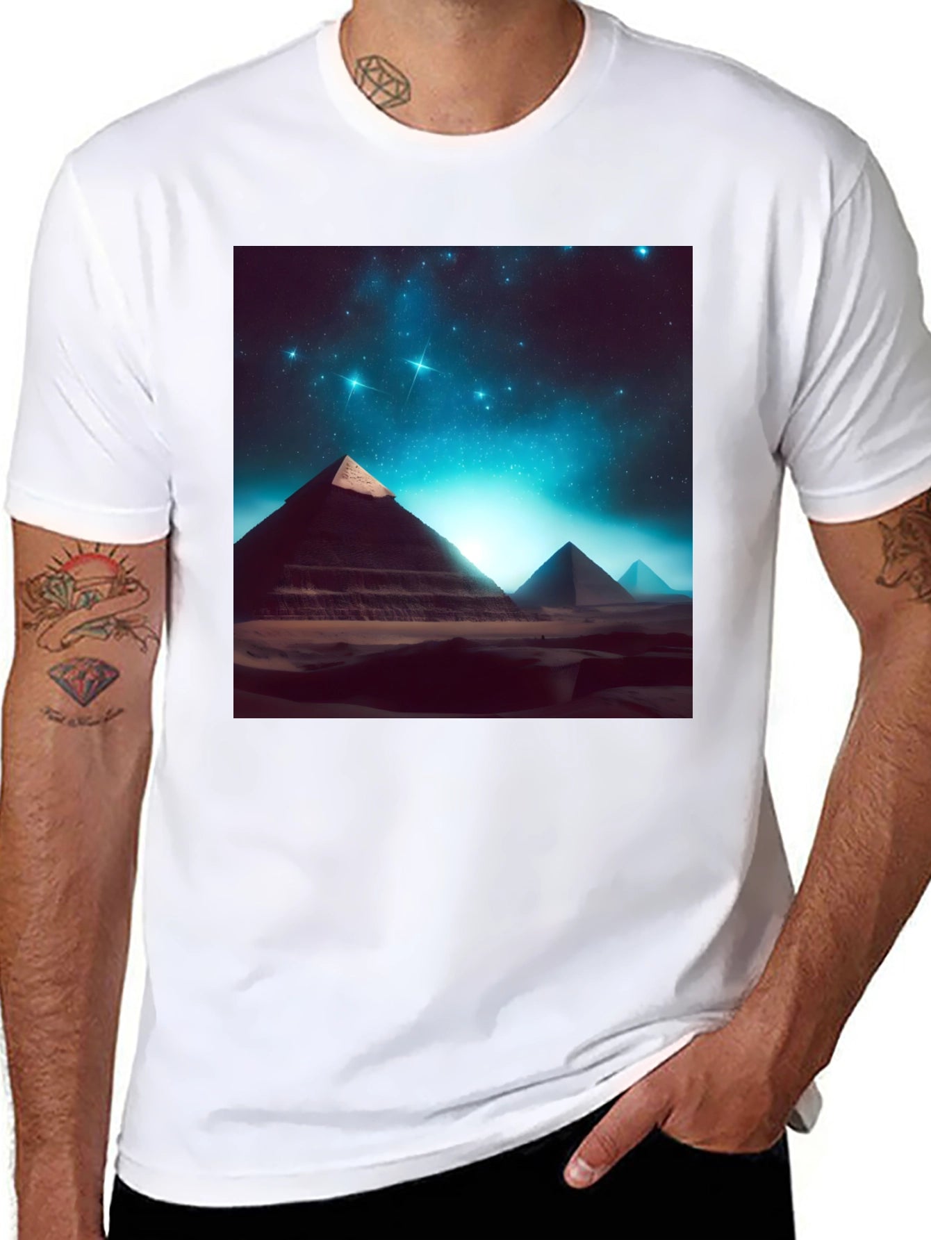 Egyptian Pyramid Starry Night Black T-Shirt