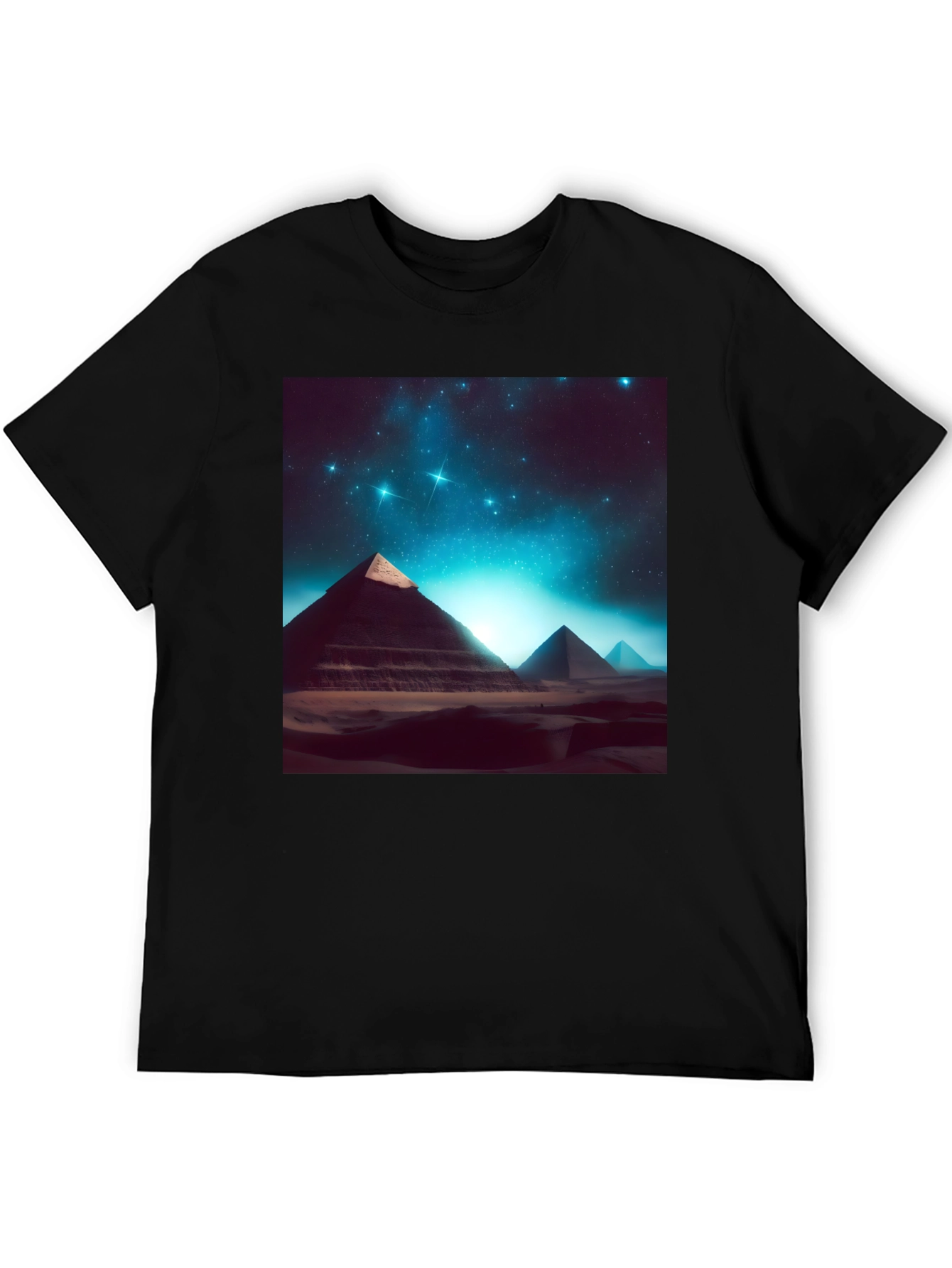 Egyptian Pyramid Starry Night Black T-Shirt