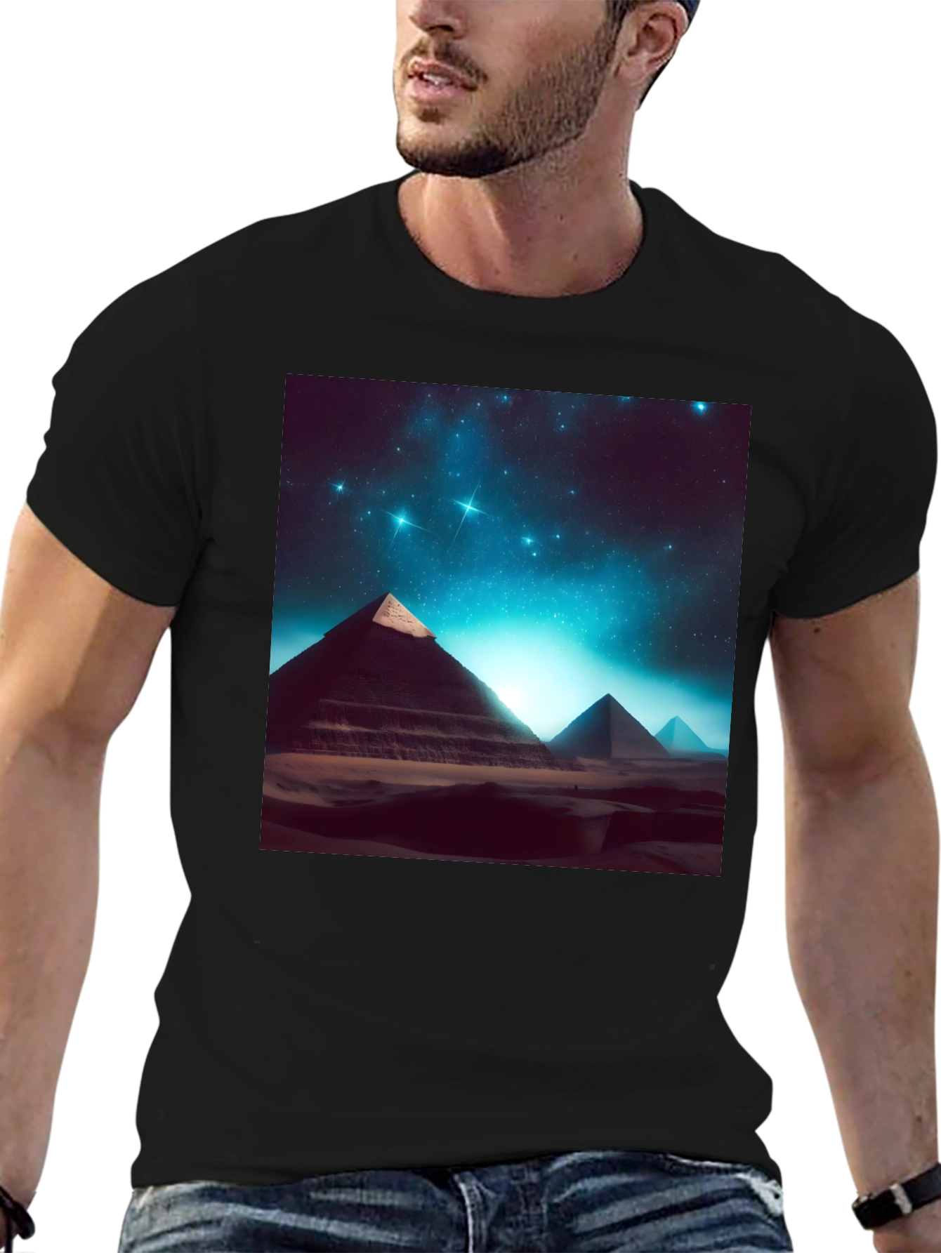 Egyptian Pyramid Starry Night Black T-Shirt