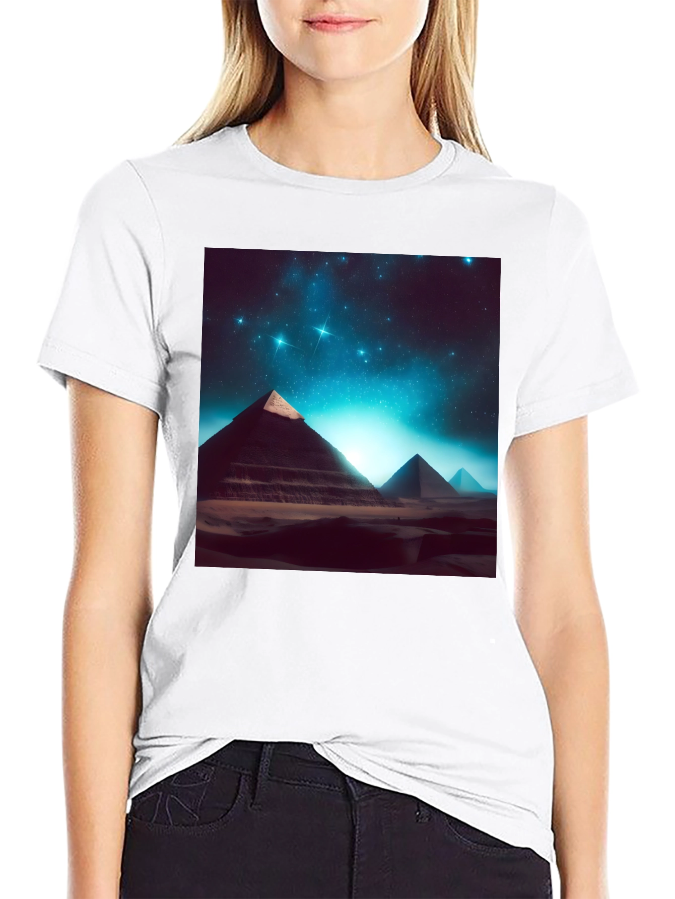 Egyptian Pyramid Starry Night Black T-Shirt