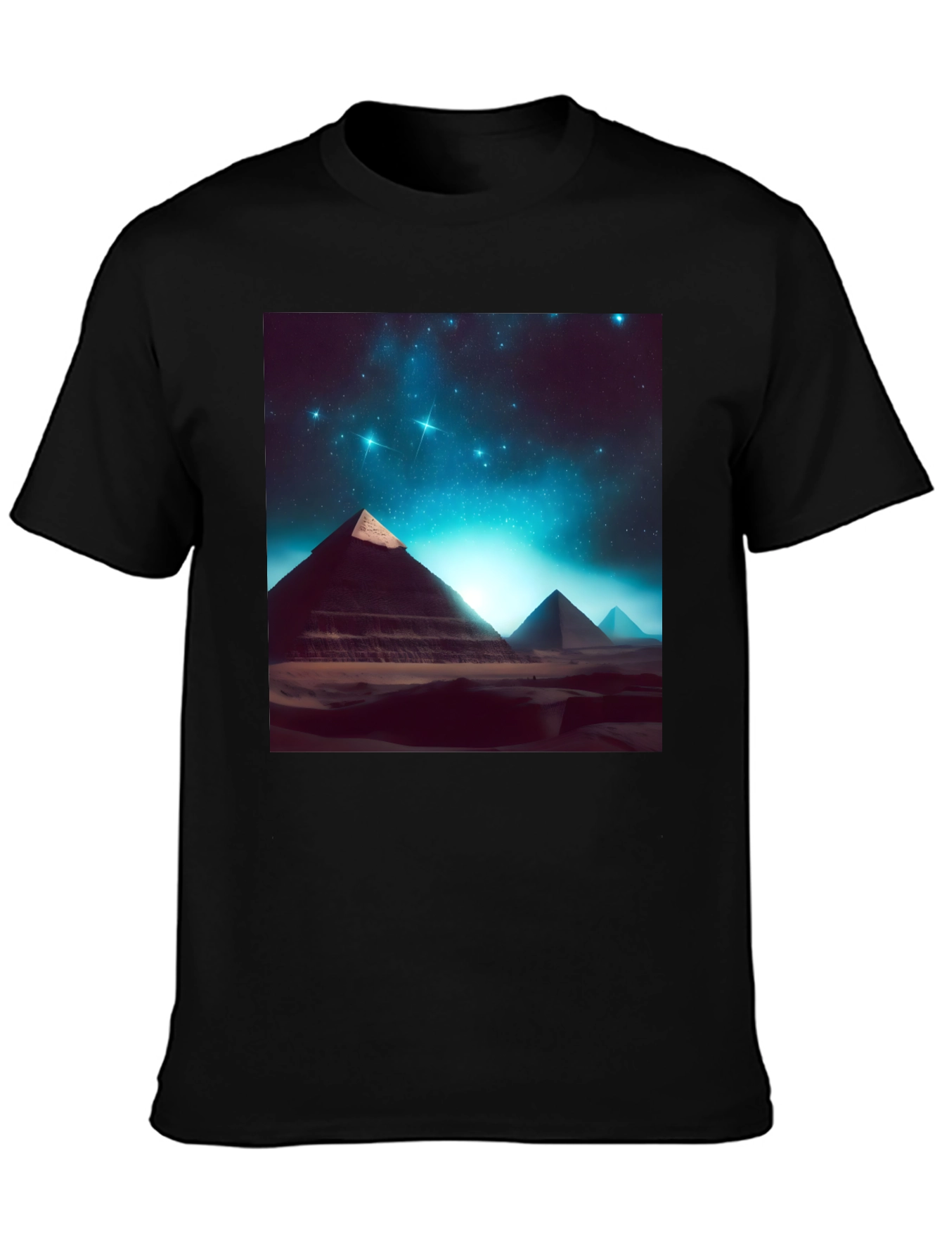 Egyptian Pyramid Starry Night Black T-Shirt