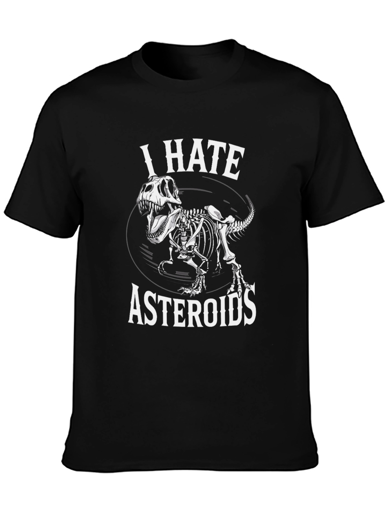 I Hate Asteroids T-Rex Skeleton Black T-Shirt