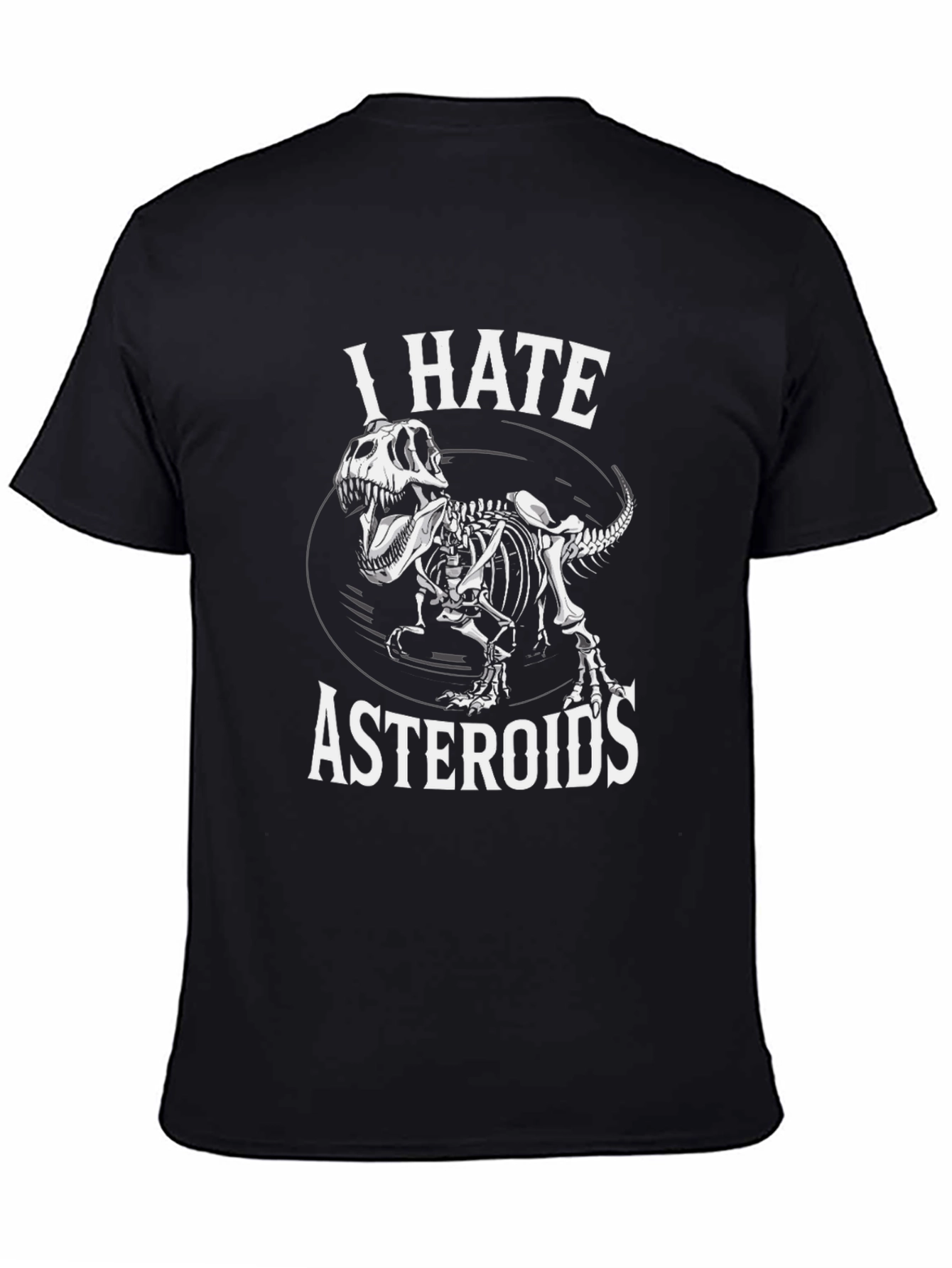 I Hate Asteroids T-Rex Skeleton Black T-Shirt