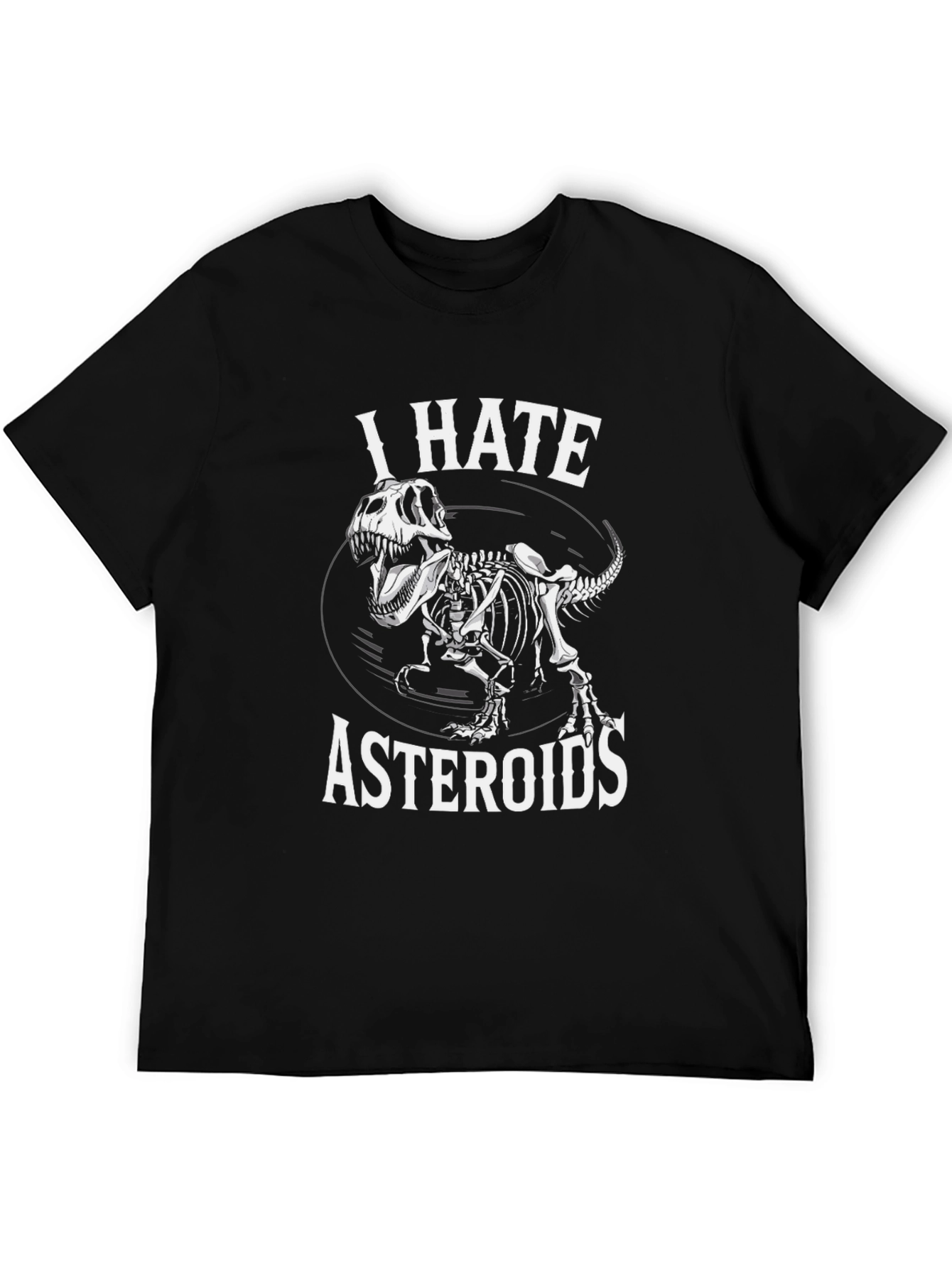 I Hate Asteroids T-Rex Skeleton Black T-Shirt