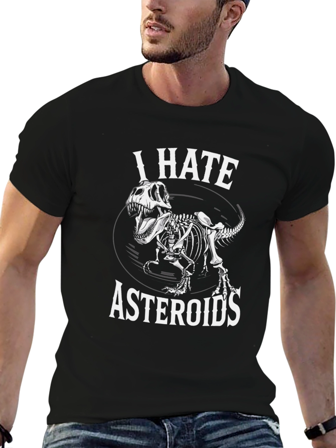 I Hate Asteroids T-Rex Skeleton Black T-Shirt