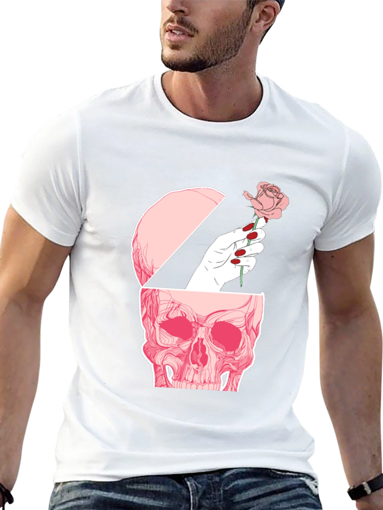 Skull and Rose Graphic Tee - Edgy Style