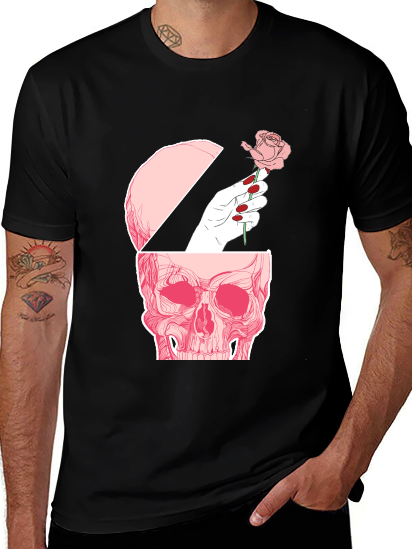 Skull and Rose Graphic Tee - Edgy Style