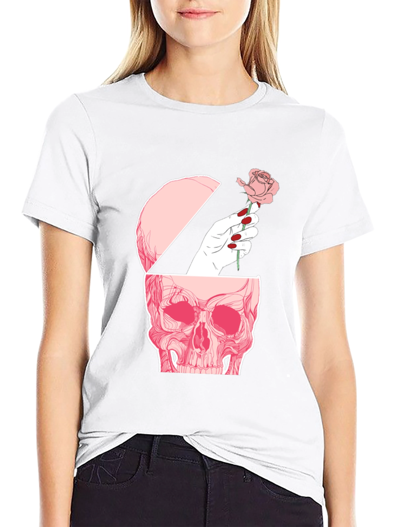Skull and Rose Graphic Tee - Edgy Style