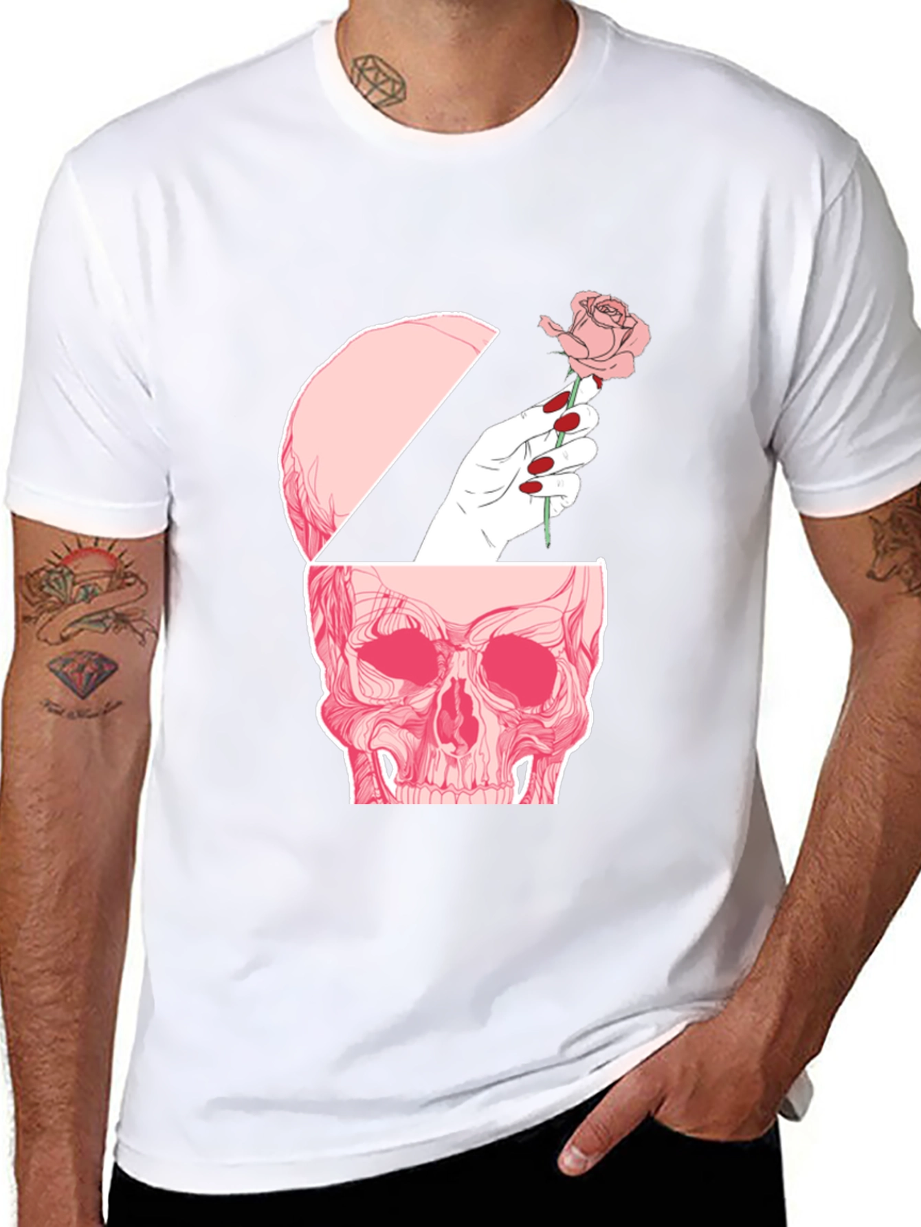 Skull and Rose Graphic Tee - Edgy Style