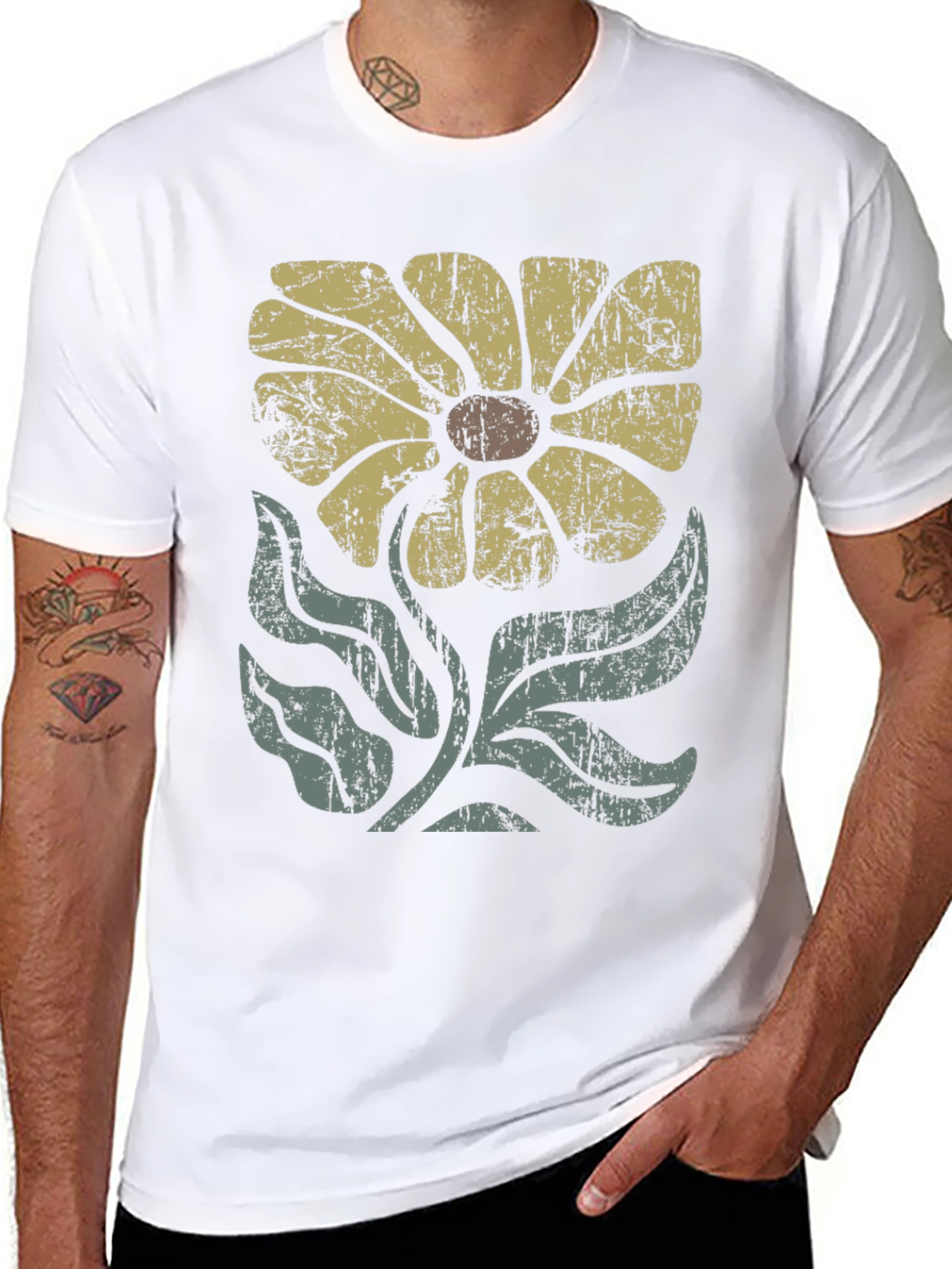 Retro Flower Graphic T-Shirt - Black