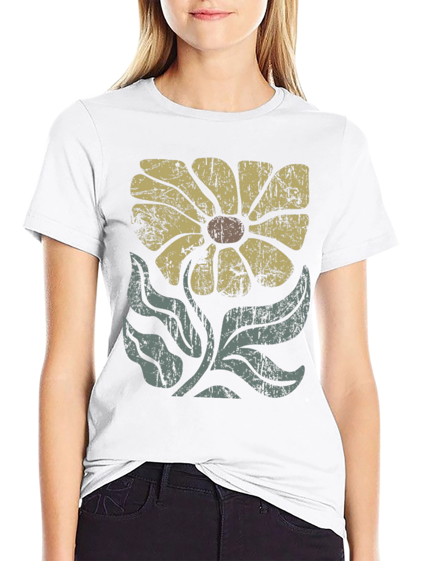 Retro Flower Graphic T-Shirt - Black