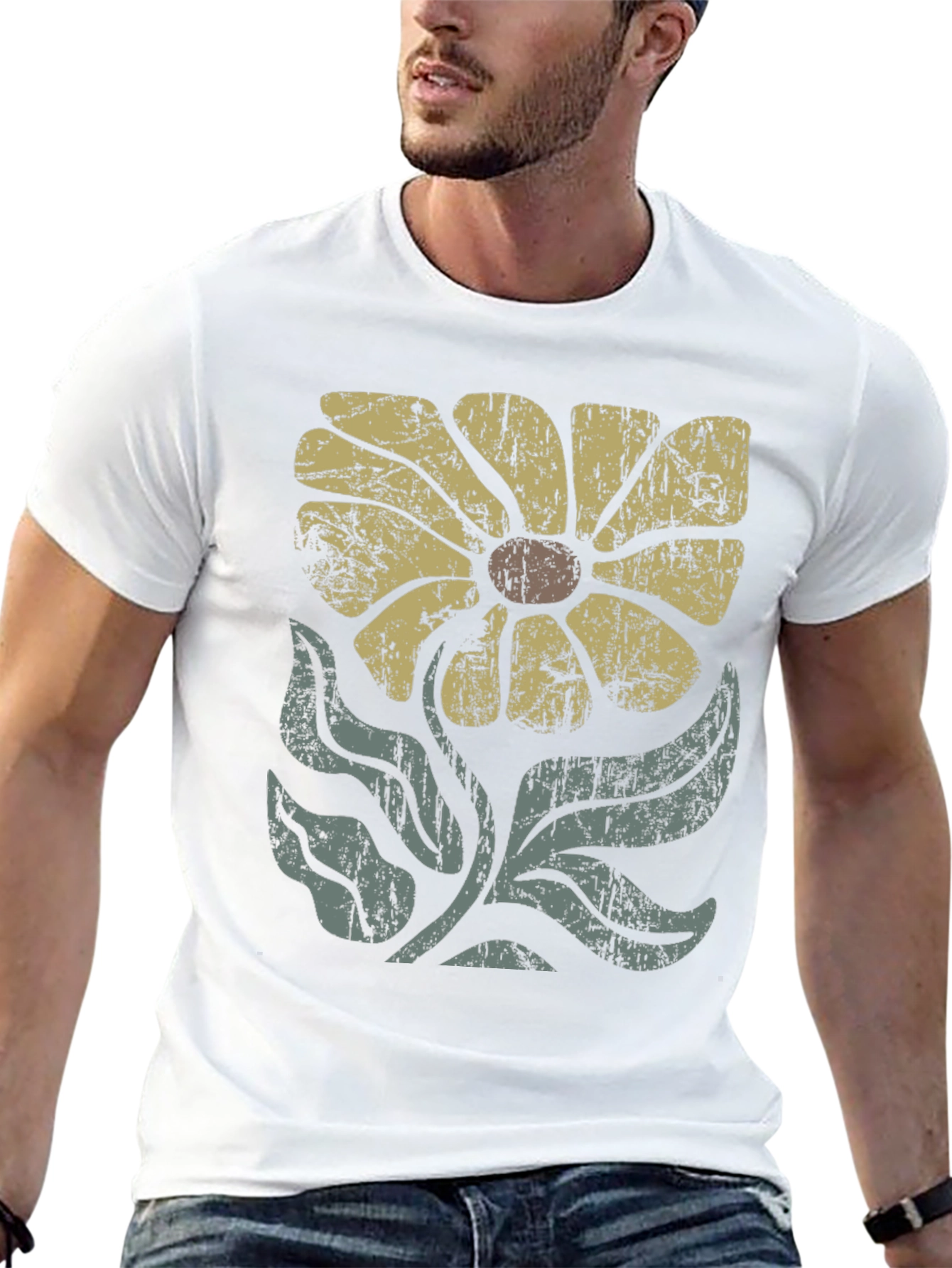 Retro Flower Graphic T-Shirt - Black