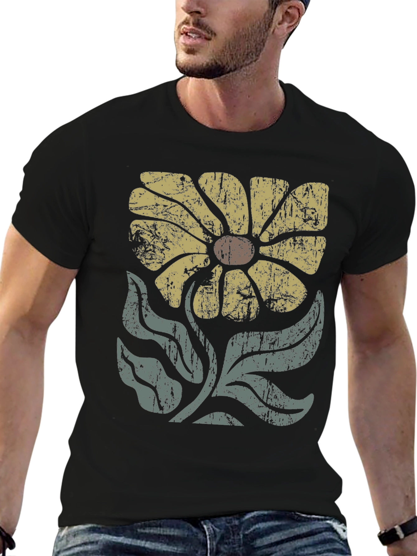 Retro Flower Graphic T-Shirt - Black
