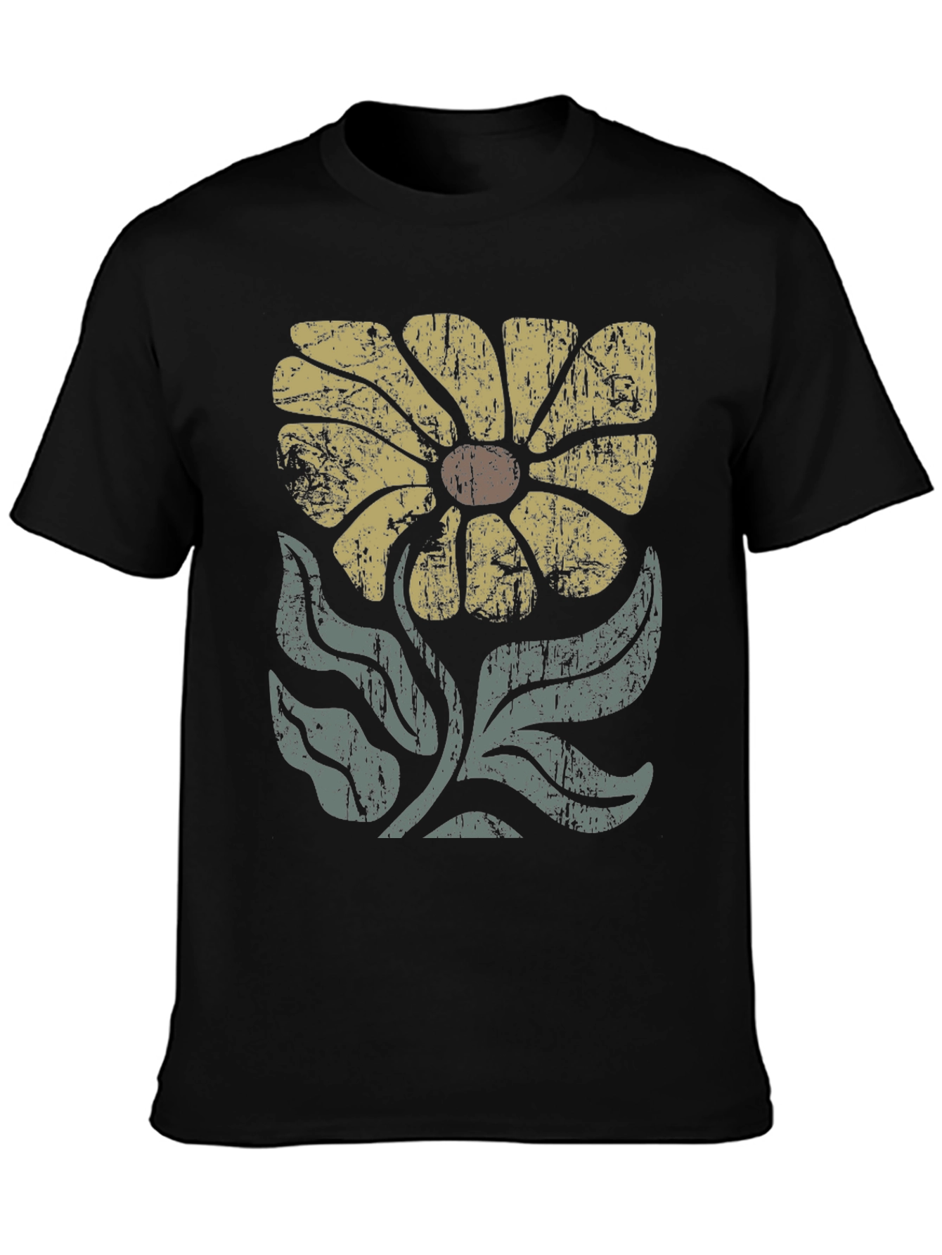 Retro Flower Graphic T-Shirt - Black