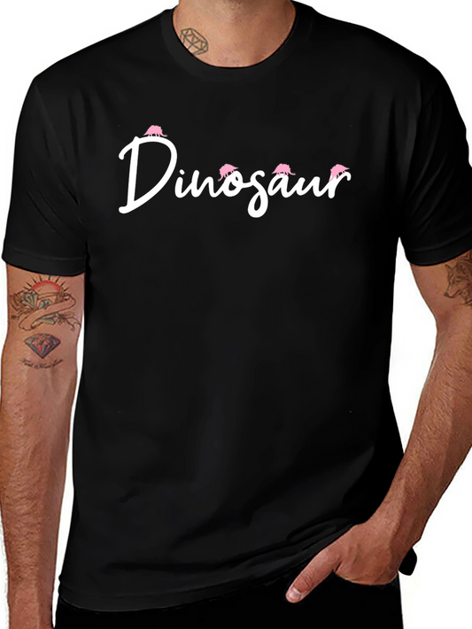 Dinosaur Pink Stegosaurus Black Cotton Graphic T-Shirt