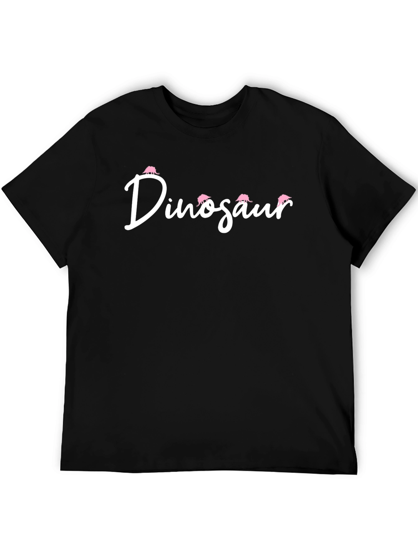 Dinosaur Pink Stegosaurus Black Cotton Graphic T-Shirt