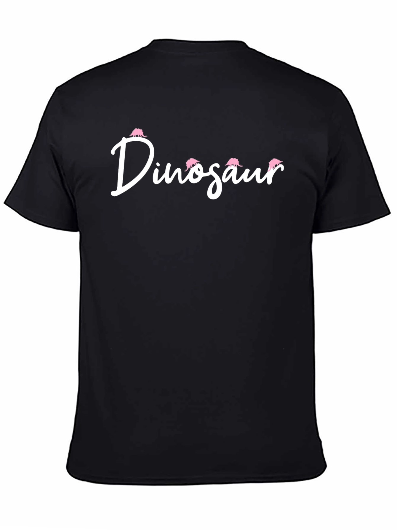 Dinosaur Pink Stegosaurus Black Cotton Graphic T-Shirt
