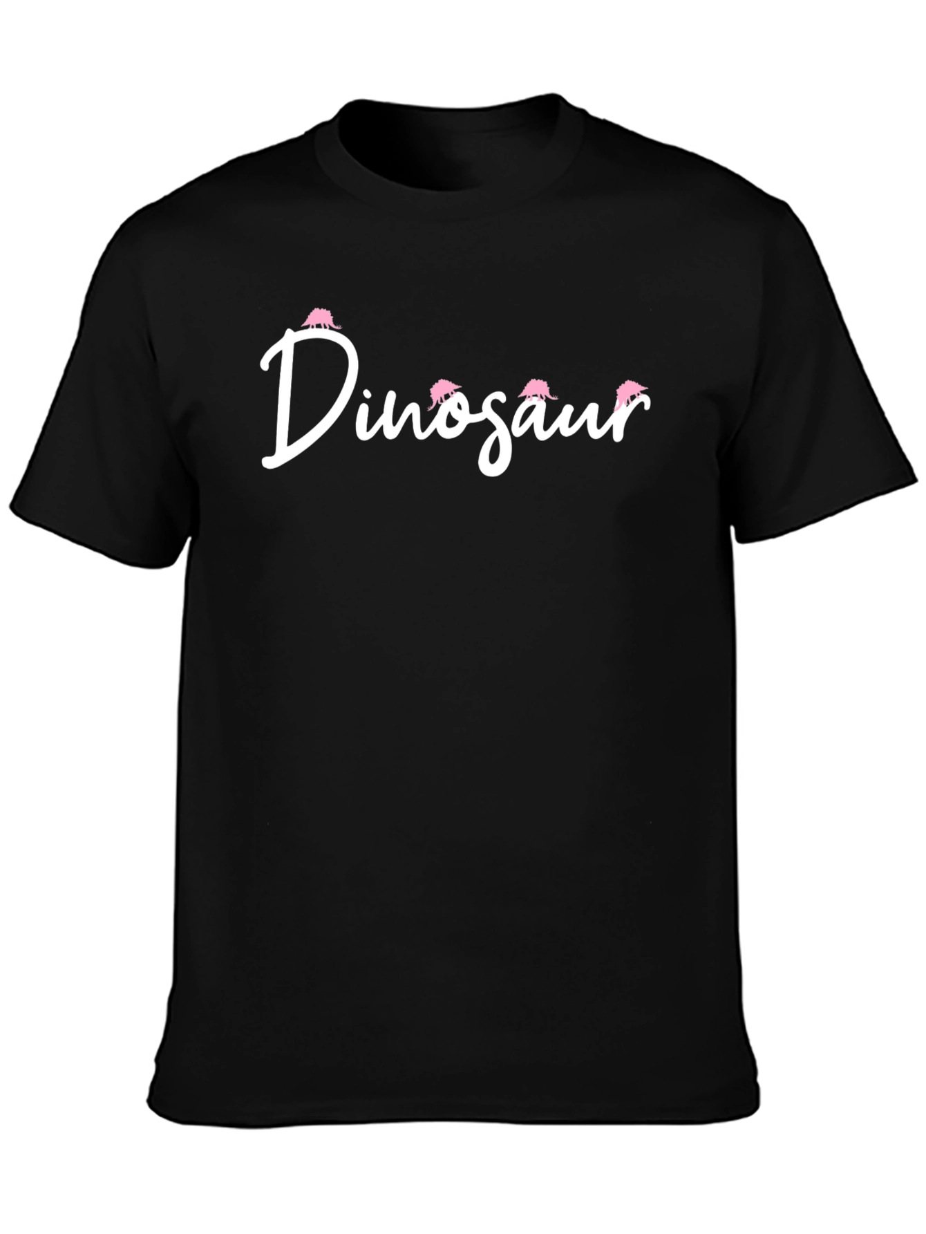 Dinosaur Pink Stegosaurus Black Cotton Graphic T-Shirt