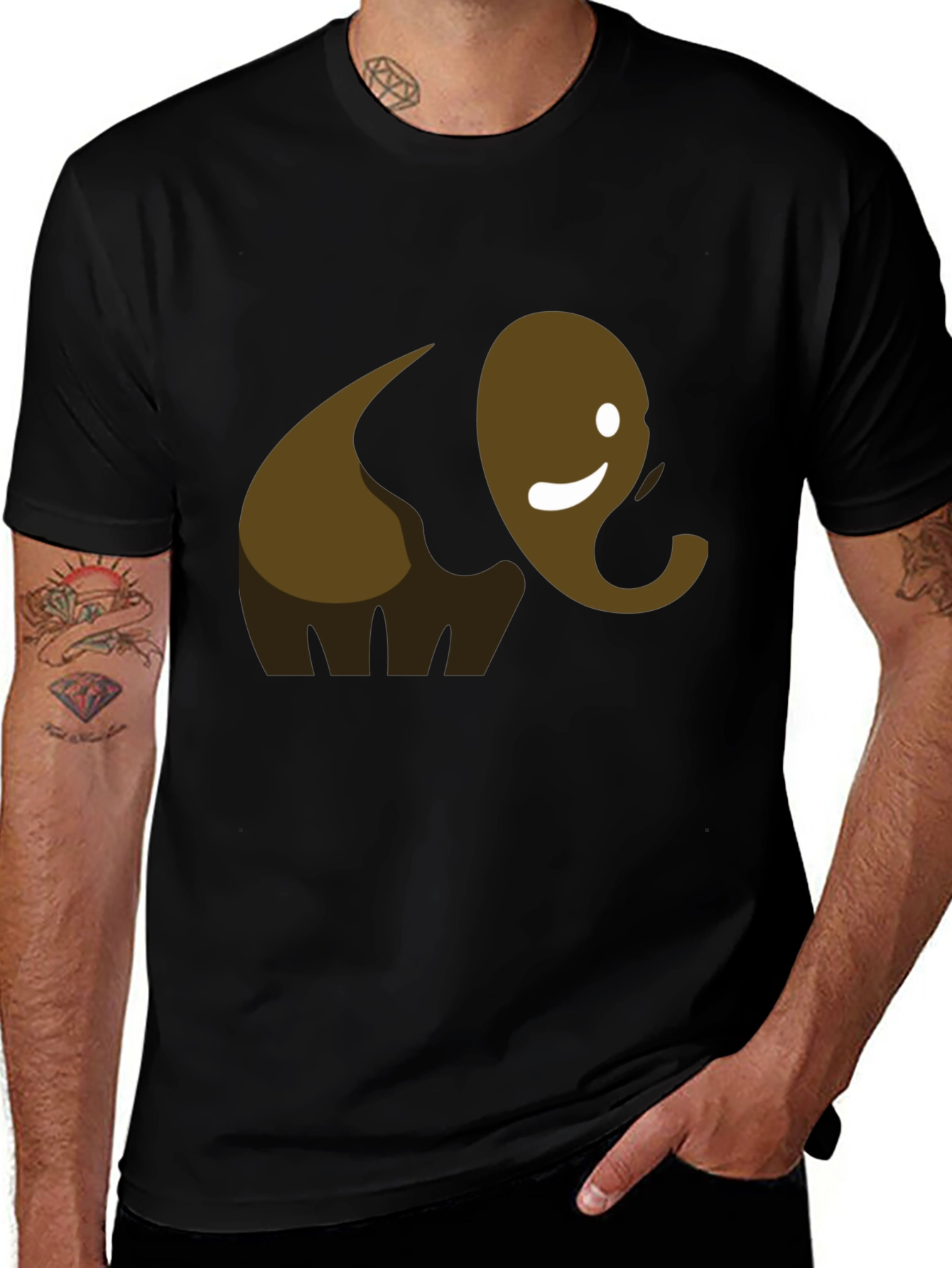 Cute Elephant Graphic Tee - Black Cotton T-Shirt