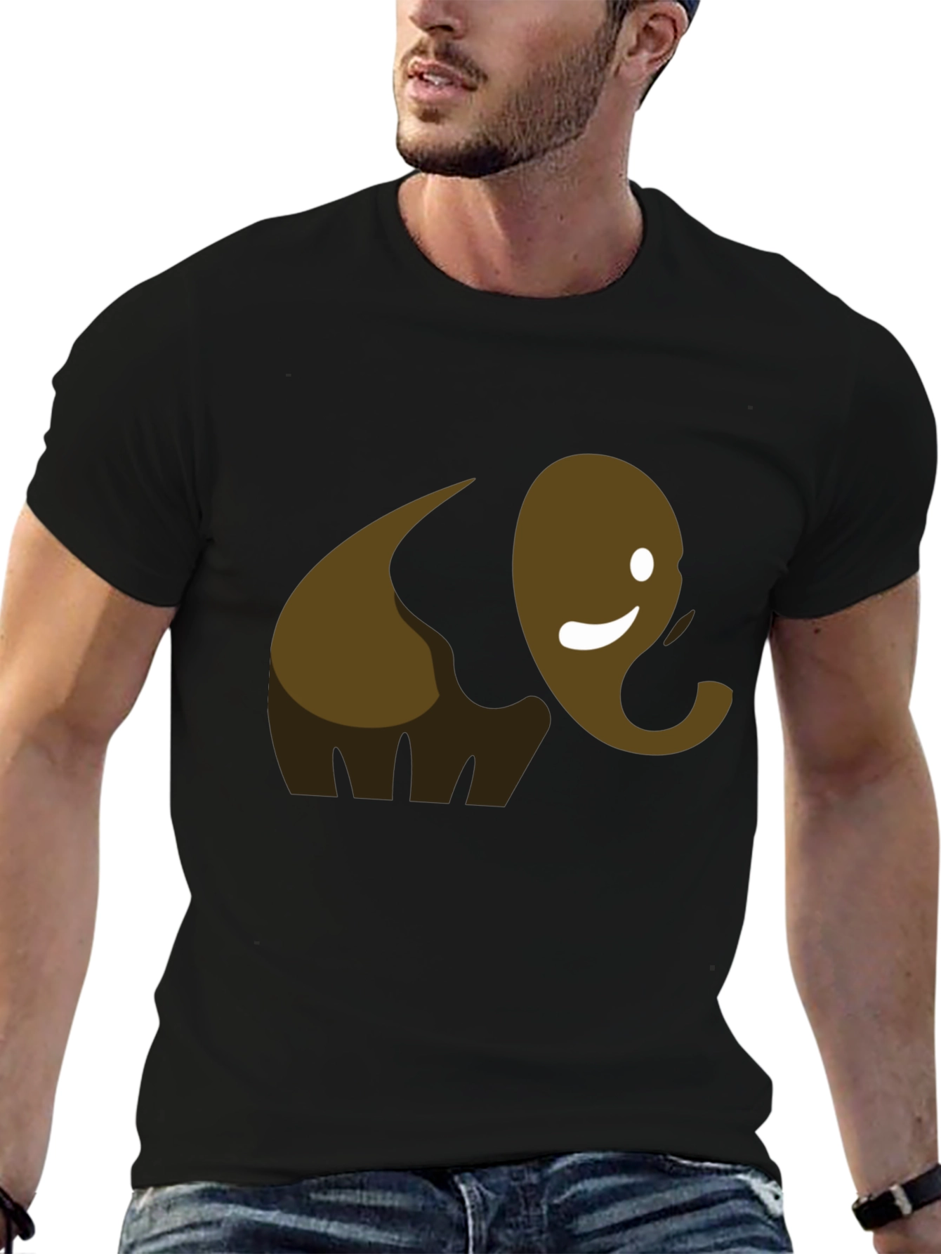 Cute Elephant Graphic Tee - Black Cotton T-Shirt
