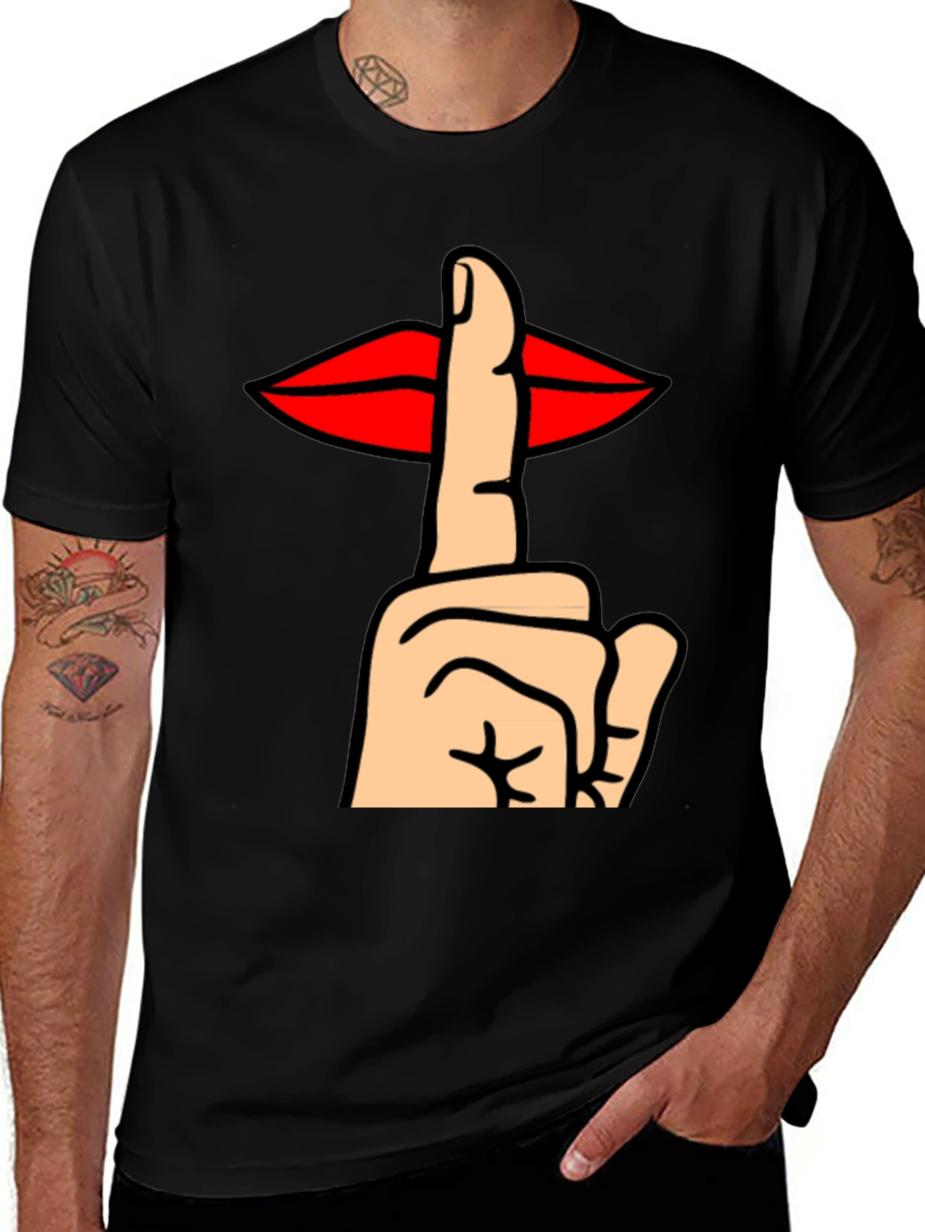 Shhh! Graphic Tee - Lips & Finger Gesture T-Shirt