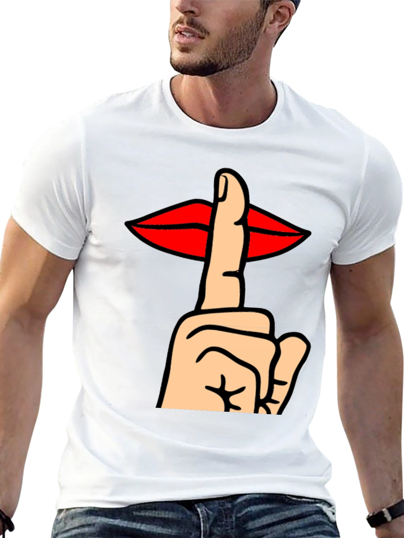 Shhh! Graphic Tee - Lips & Finger Gesture T-Shirt