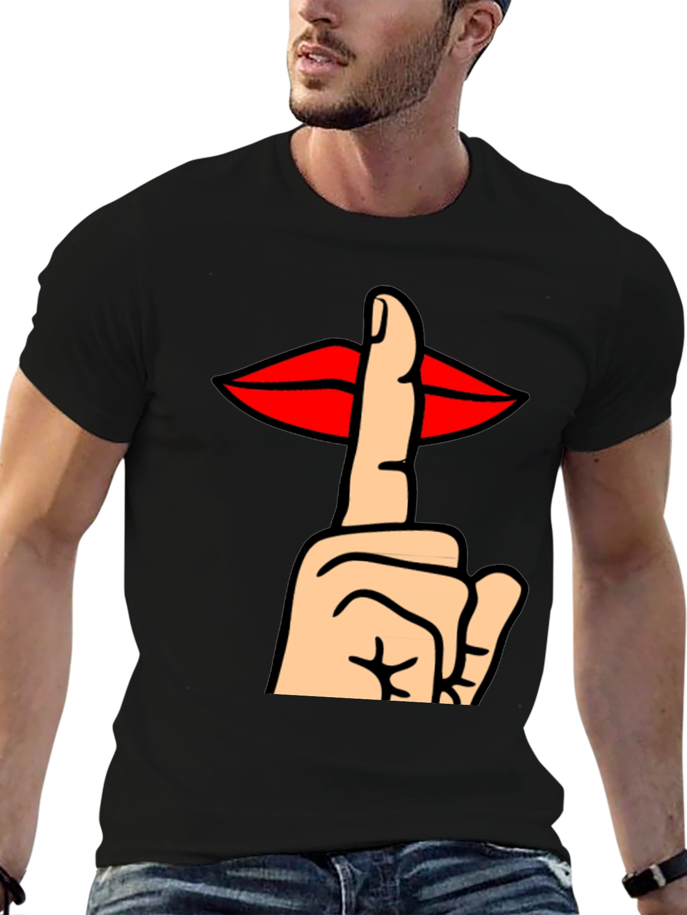 Shhh! Graphic Tee - Lips & Finger Gesture T-Shirt