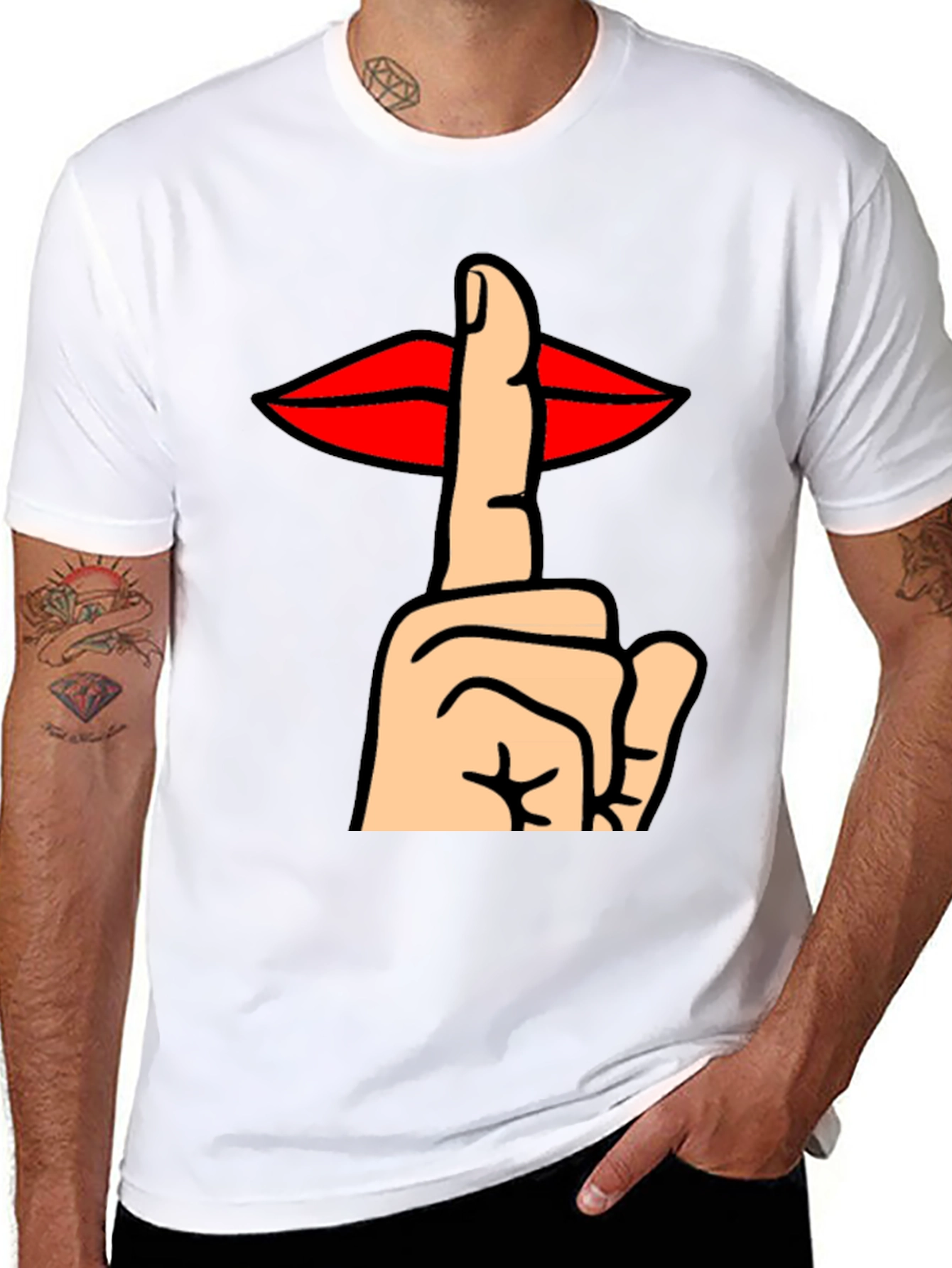 Shhh! Graphic Tee - Lips & Finger Gesture T-Shirt