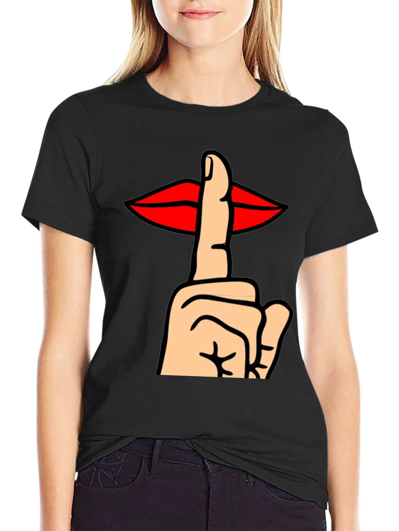 Shhh! Graphic Tee - Lips & Finger Gesture T-Shirt